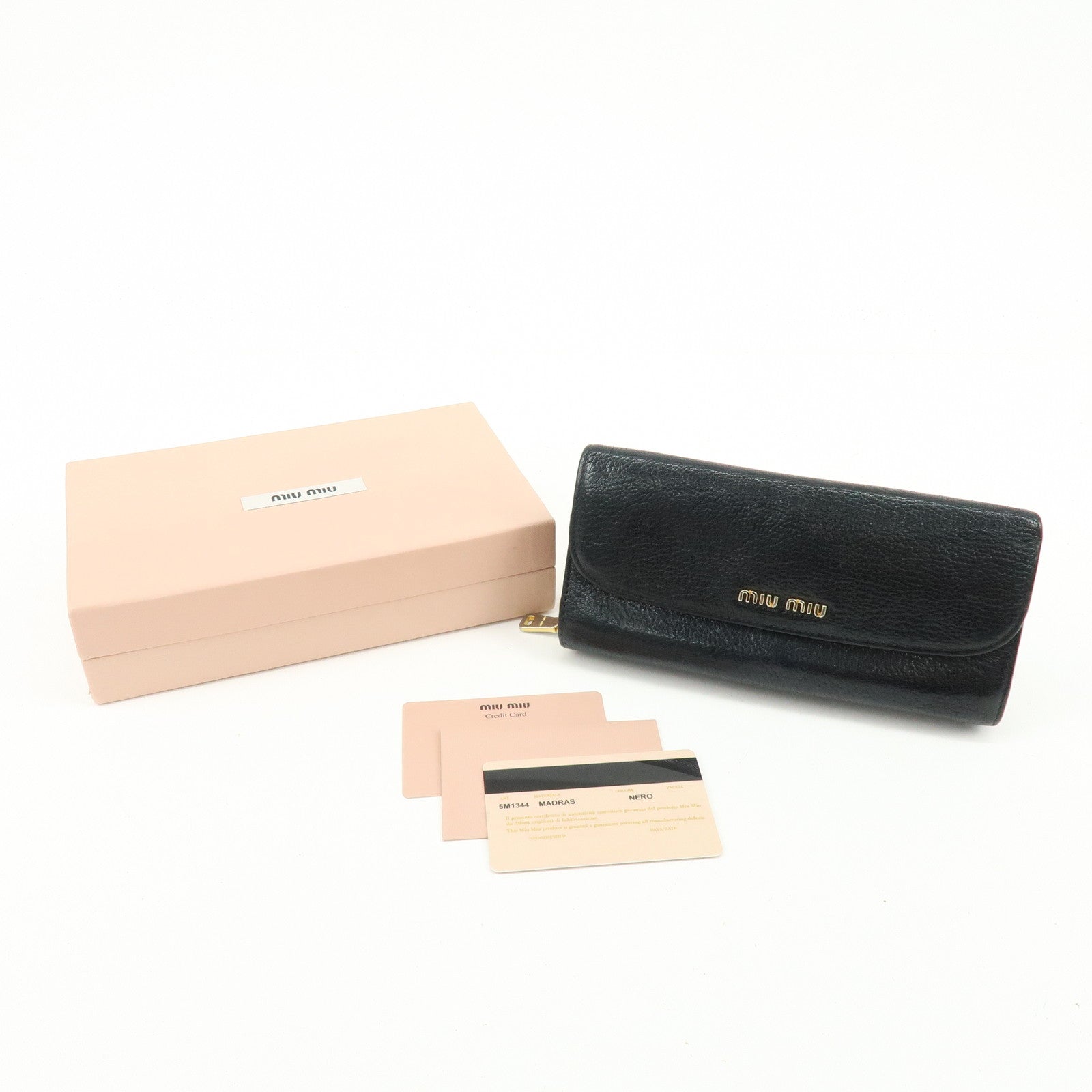 MIU MIU Leather Long Flap Round Zip Wallet Black 5M1344