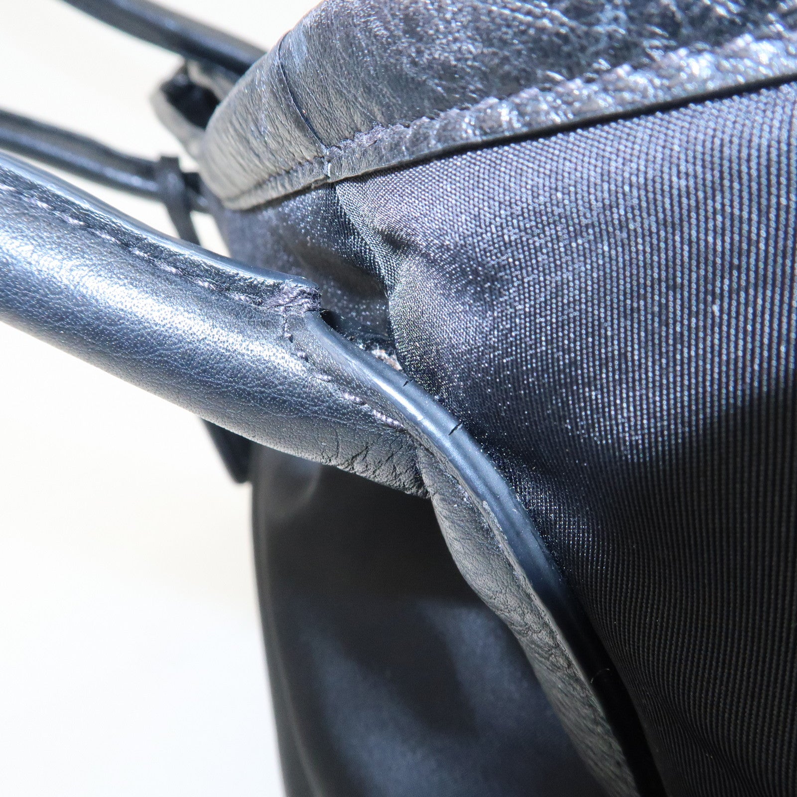 PRADA Logo Nylon Leather 2way Tote Bag Hand Bag Black Gold Hardware Used