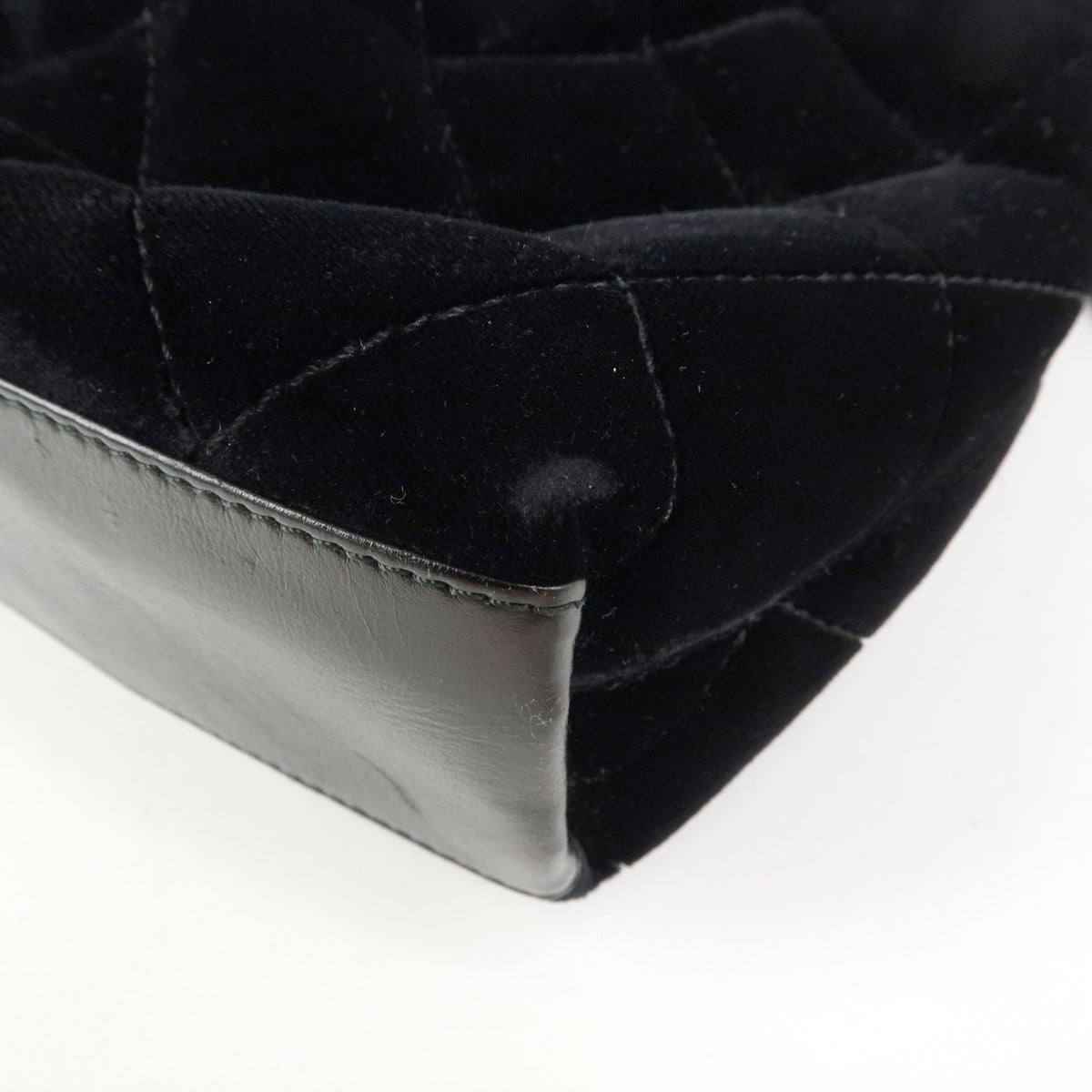 CHANEL Matelasse Velour Leather Ring Handle Hand Bag Black