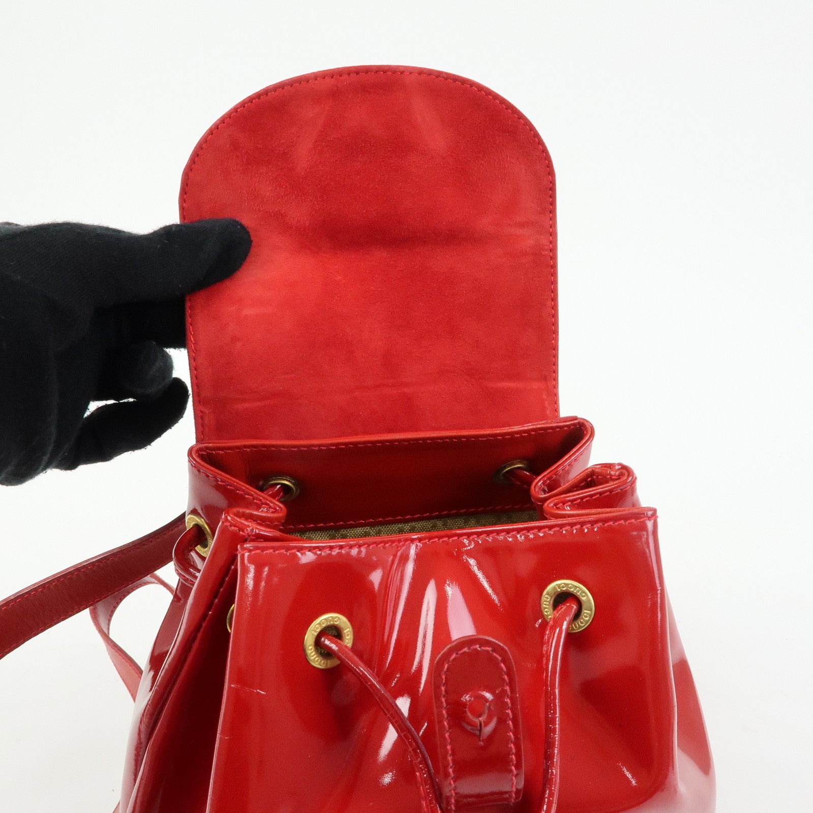GUCCI Bamboo Patent Leather Backpack Rucksack Red 003・1705・0030