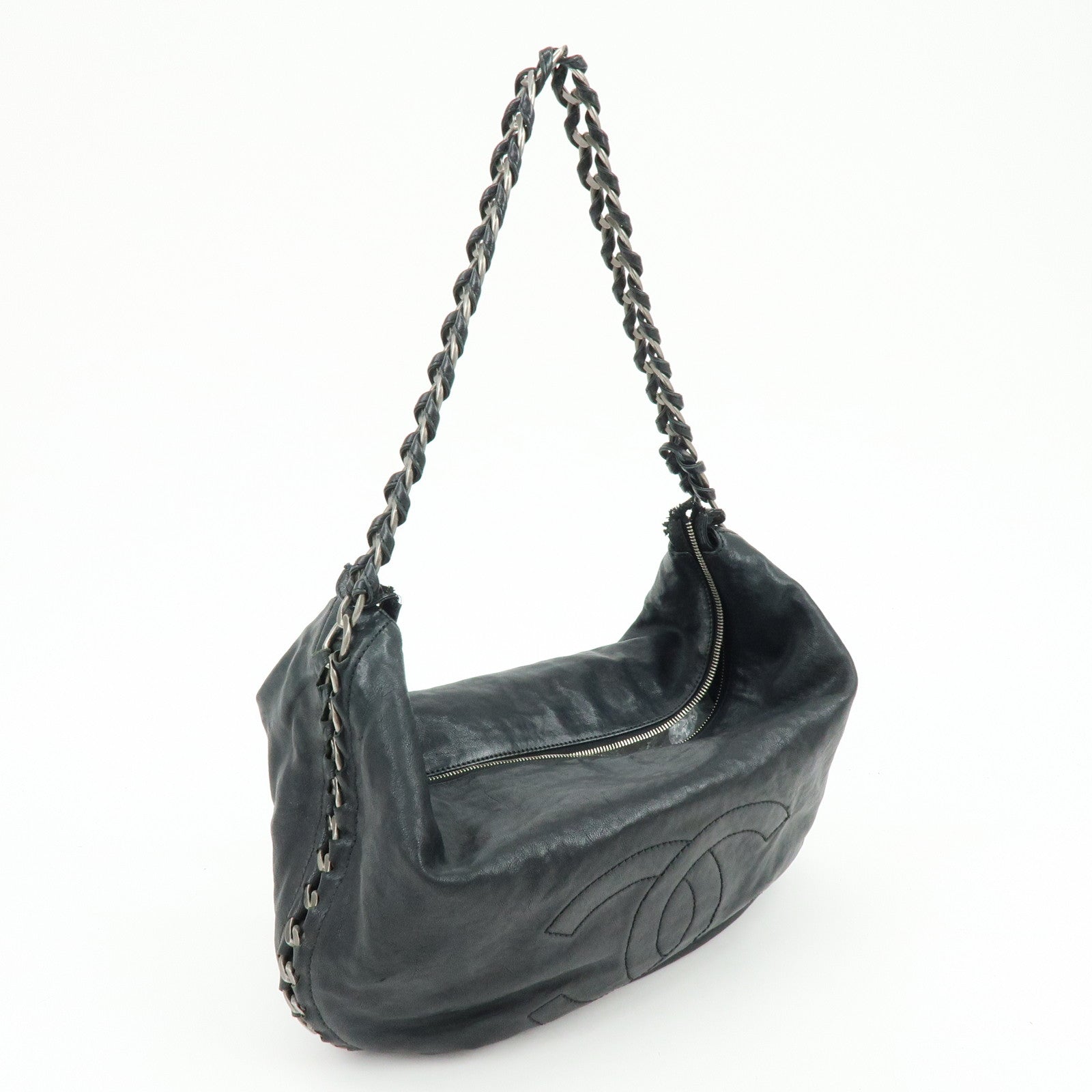 CHANEL Luxury Line COCO Mark Calf Leather Shoulder Bag Hand Bag Black