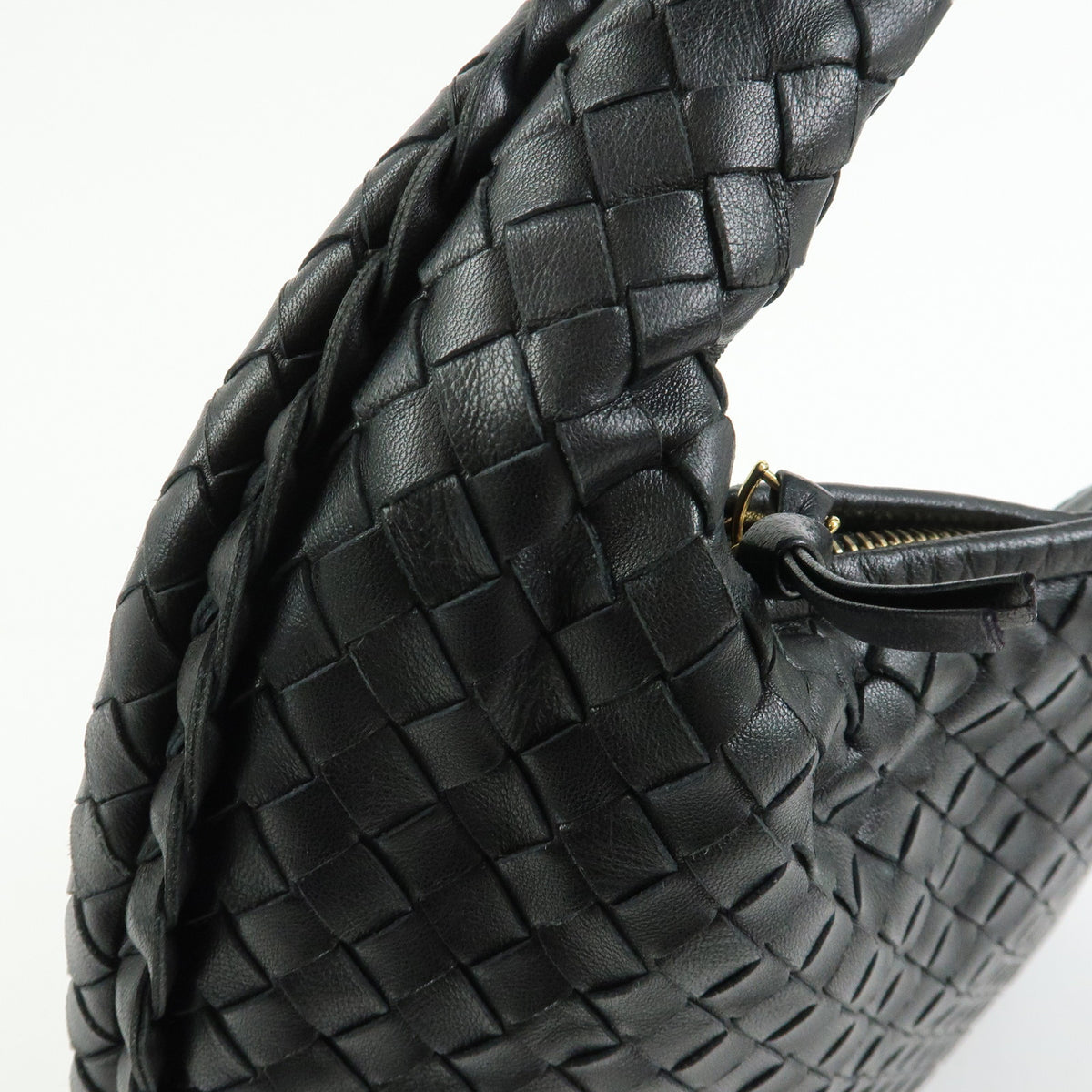 BOTTEGA VENETA Hobo Intrecciato Leather Shoulder Bag Black 115653