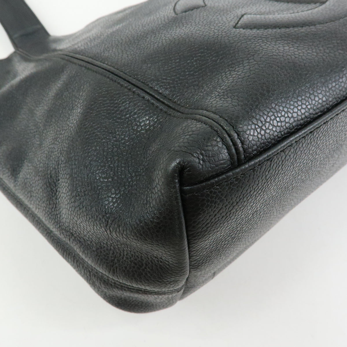 CHANEL COCO Mark Caviarskin Tote Bag Shoulder Bag Black Silver
