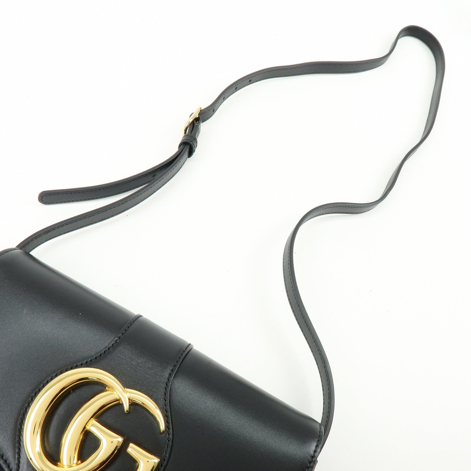 GUCCI Double G Arli Leather Shoulder Bag Crossbody Bag Black 550129