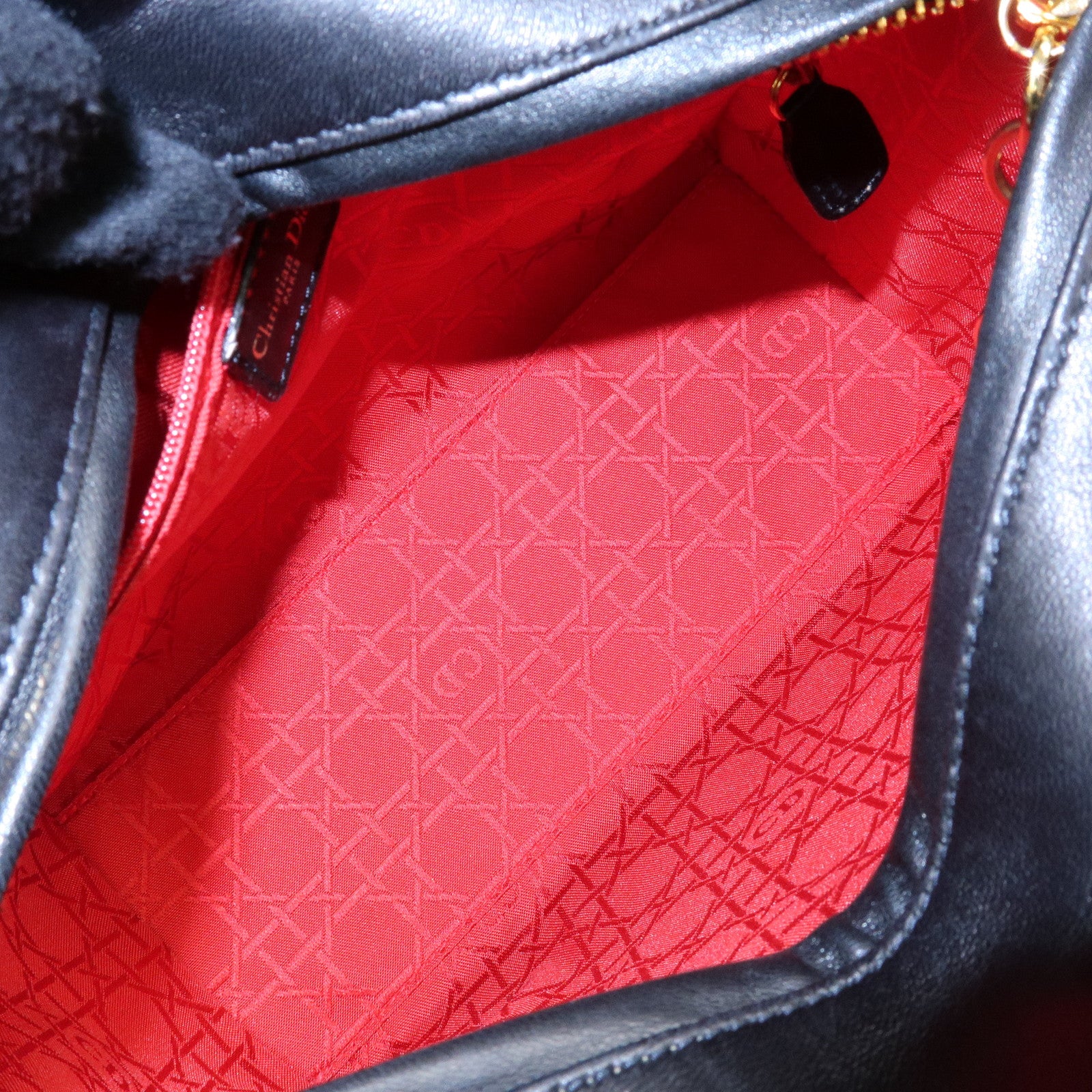 Christian Dior Cannage Lady Dior Leather Hand Bag Black
