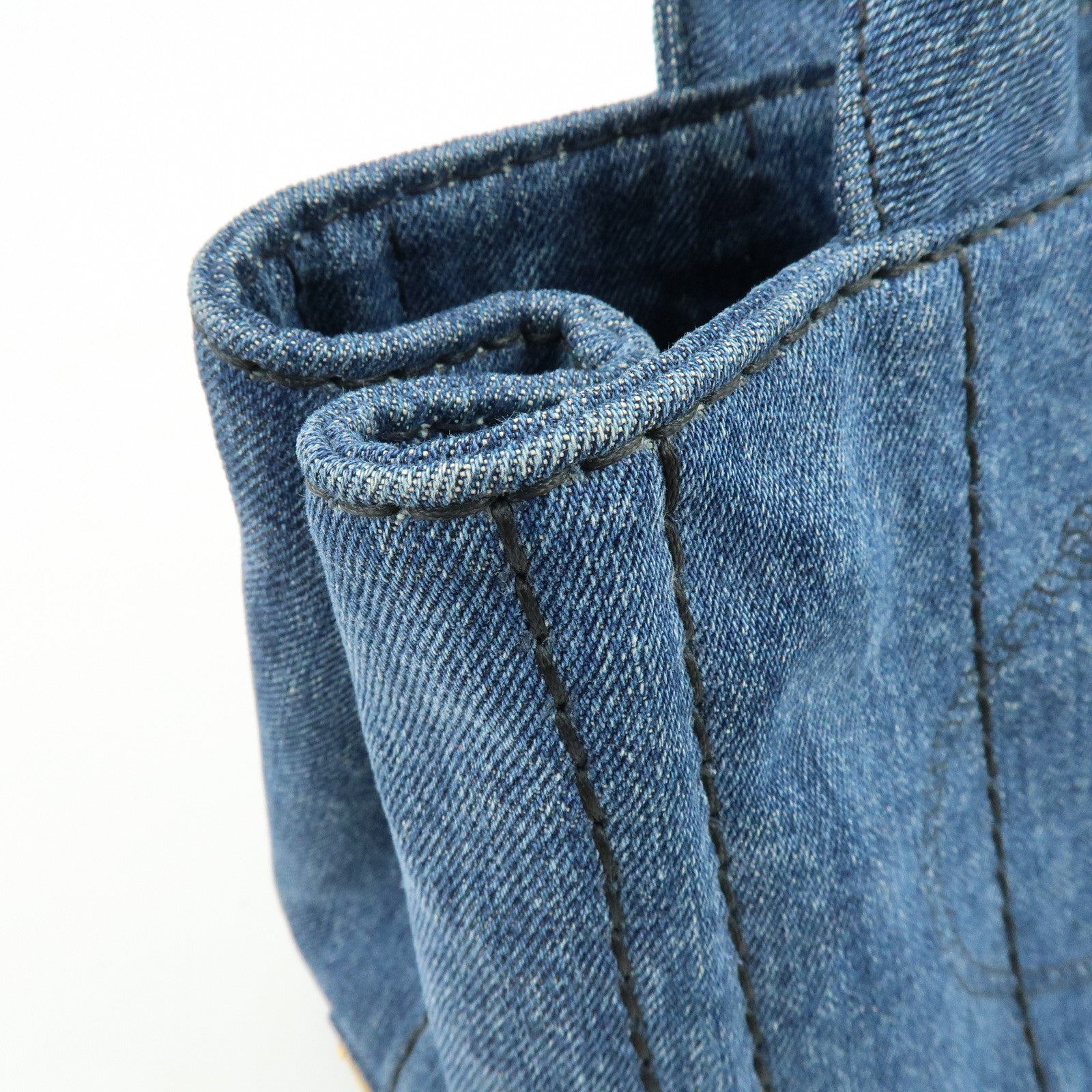 PRADA Canapa Mini Triangle Logo Denim 2Way Bag Hand Bag Blue 1BG439