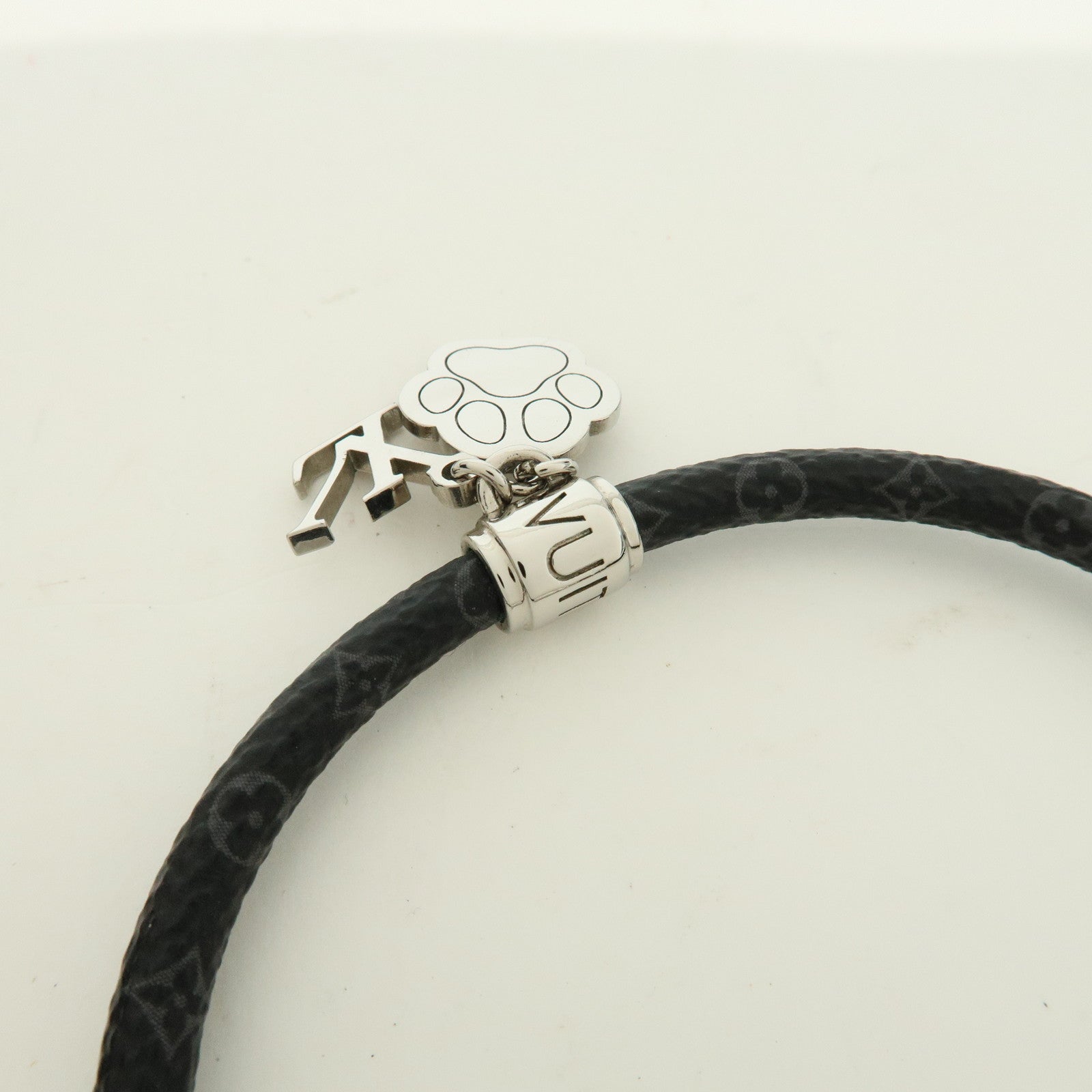 Louis Vuitton Monogram Eclipse Canvas Bracelet Dog Paw Charm Noir
