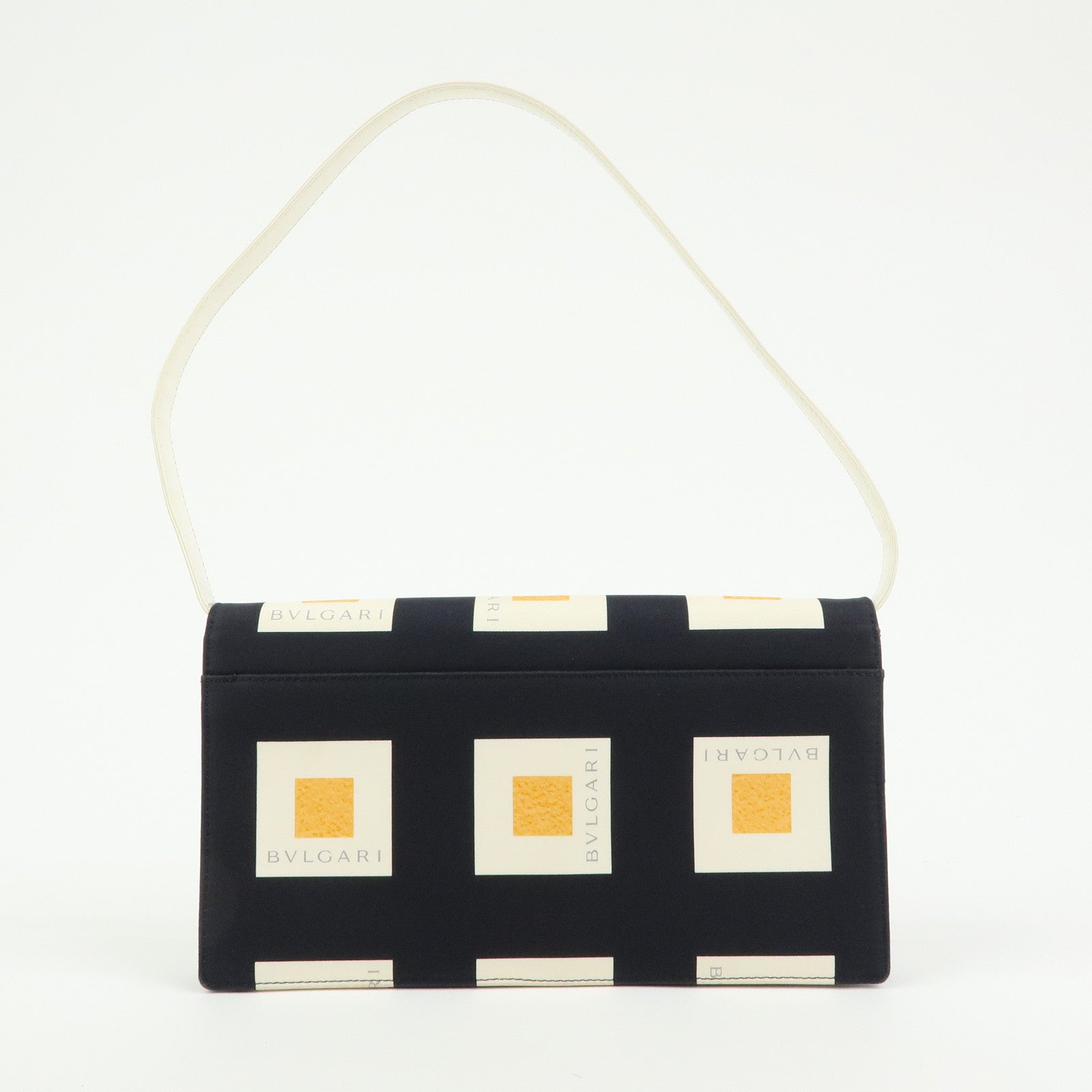BVLGARI Logo Canvas Leather 2Way Shoulder Bag Geometric Square Pattern