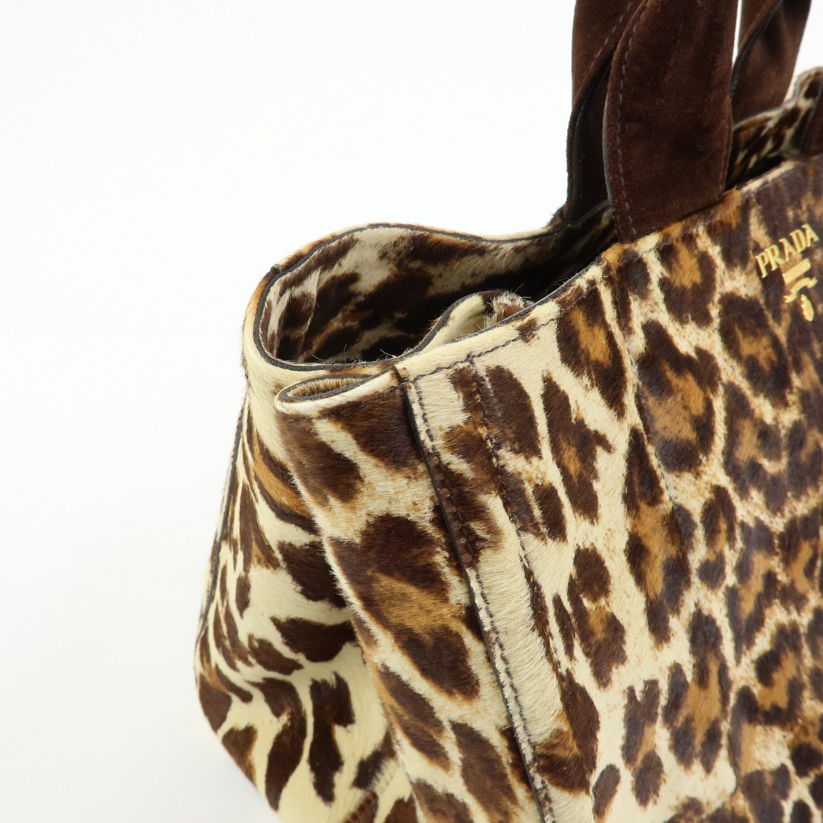 PRADA Triangle Logo Unborn Calf Canapa 2Way Tote Hand Bag BN1877