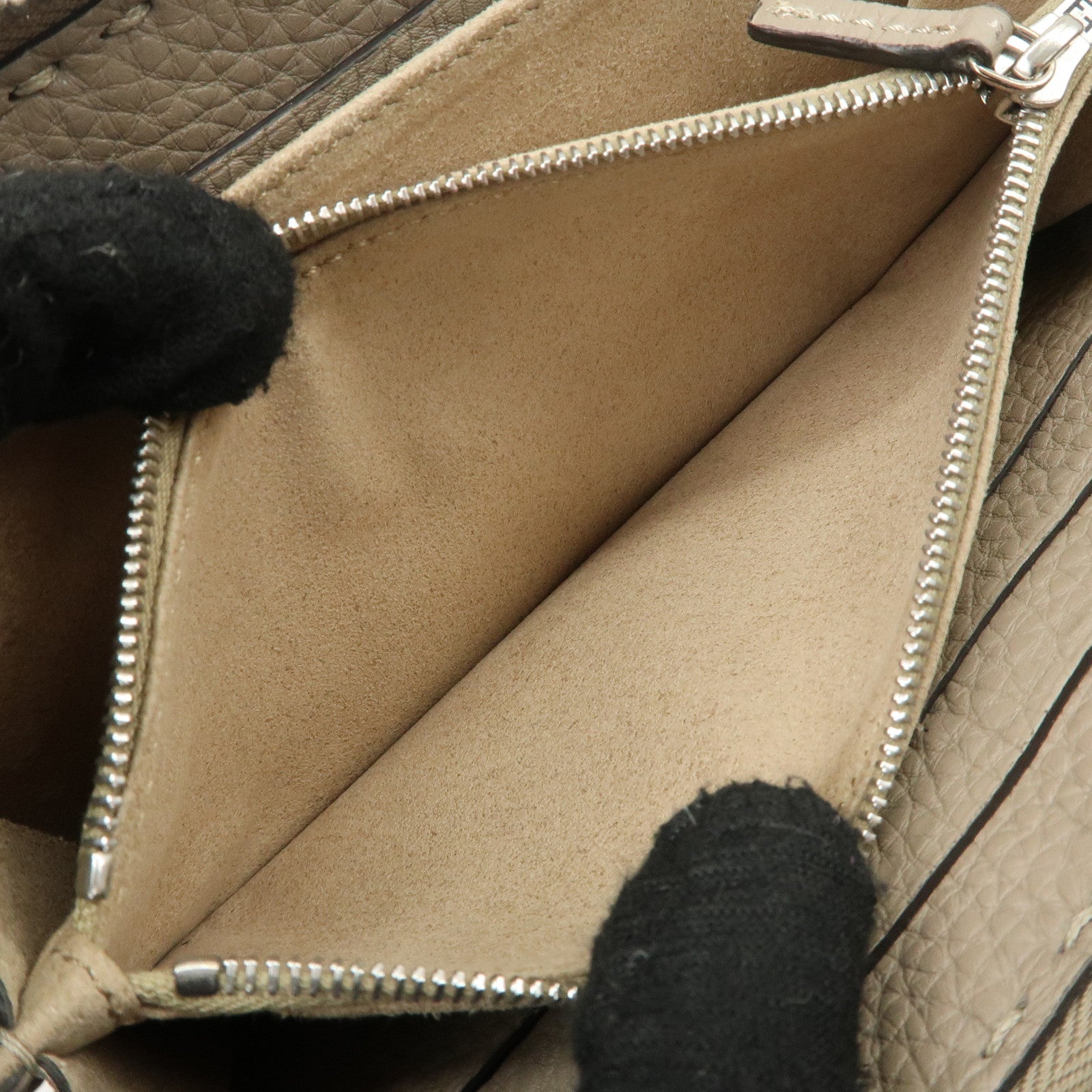 FENDI Selleria Leather Zip Around Long Wallet Greige 8M0374 Used