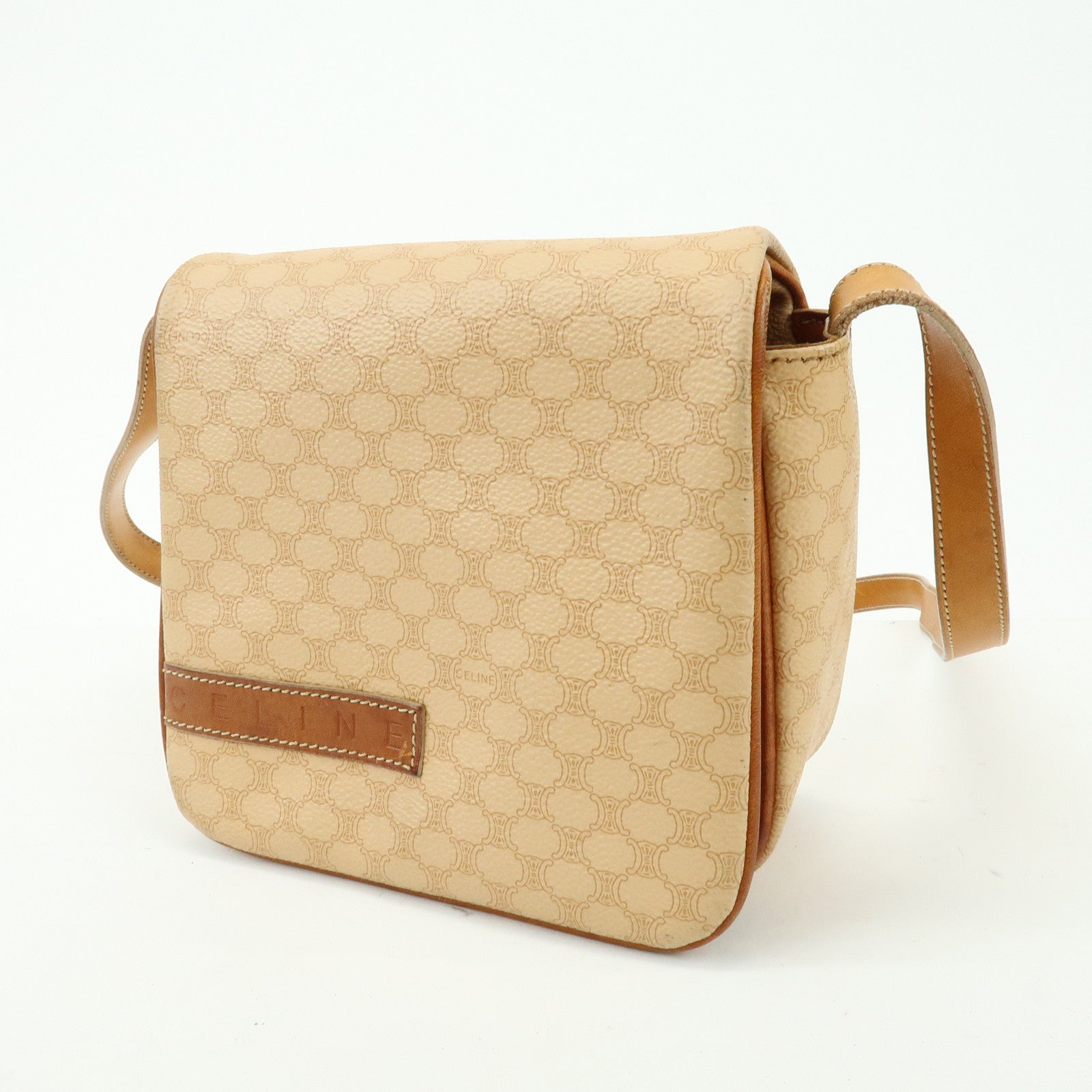 CELINE Macadam PVC Leather Shoulder Bag Crossbody Bag Beige Camel