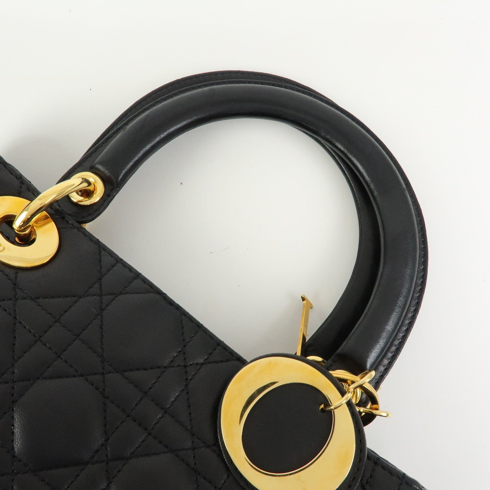 Christian Dior Cannage Lady Dior Leather Hand Bag Black