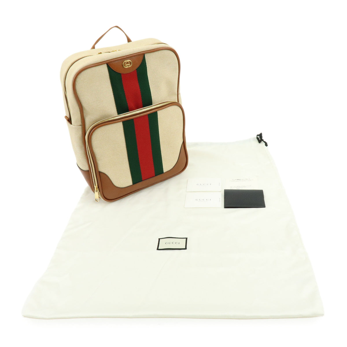 GUCCI Sherry Canvas Leather Backpack Rucksack Beige Brown 575063