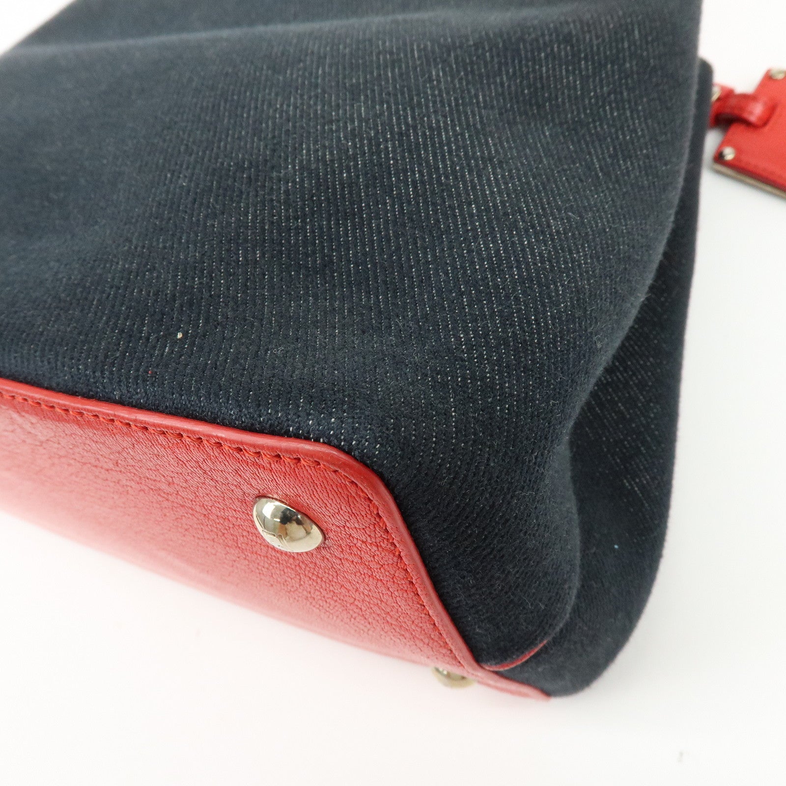 FENDI PETITE 2JOURS Denim Leather 2Way Hand Shoulder Bag Blue 8BH253