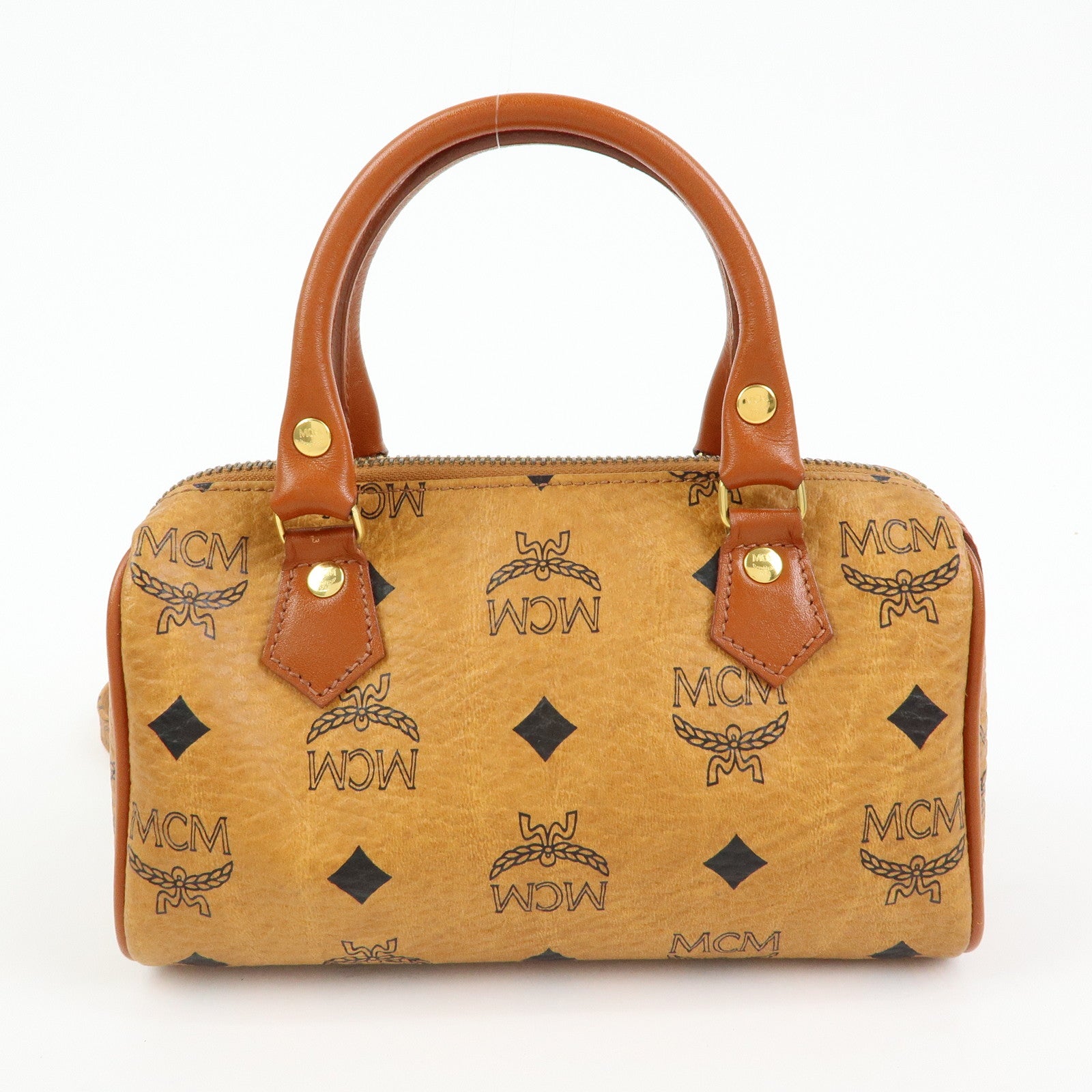 MCM Visetos Leather 2Way Bag Mini Boston Bag Hand Shoulder Bag Brown