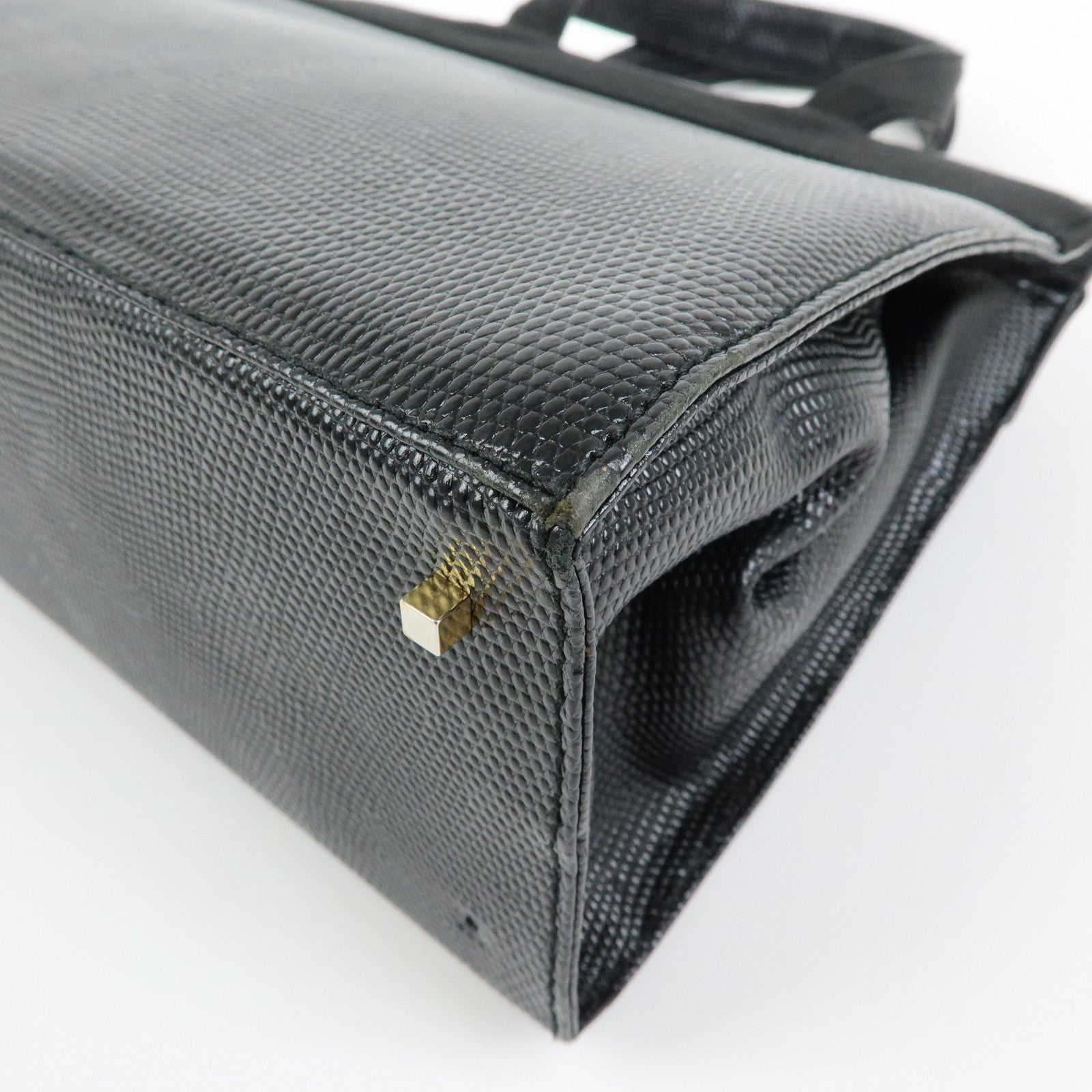 Ferragamo Vara Ribbon Embossed Leather Canvas 2Way Hand Bag Black