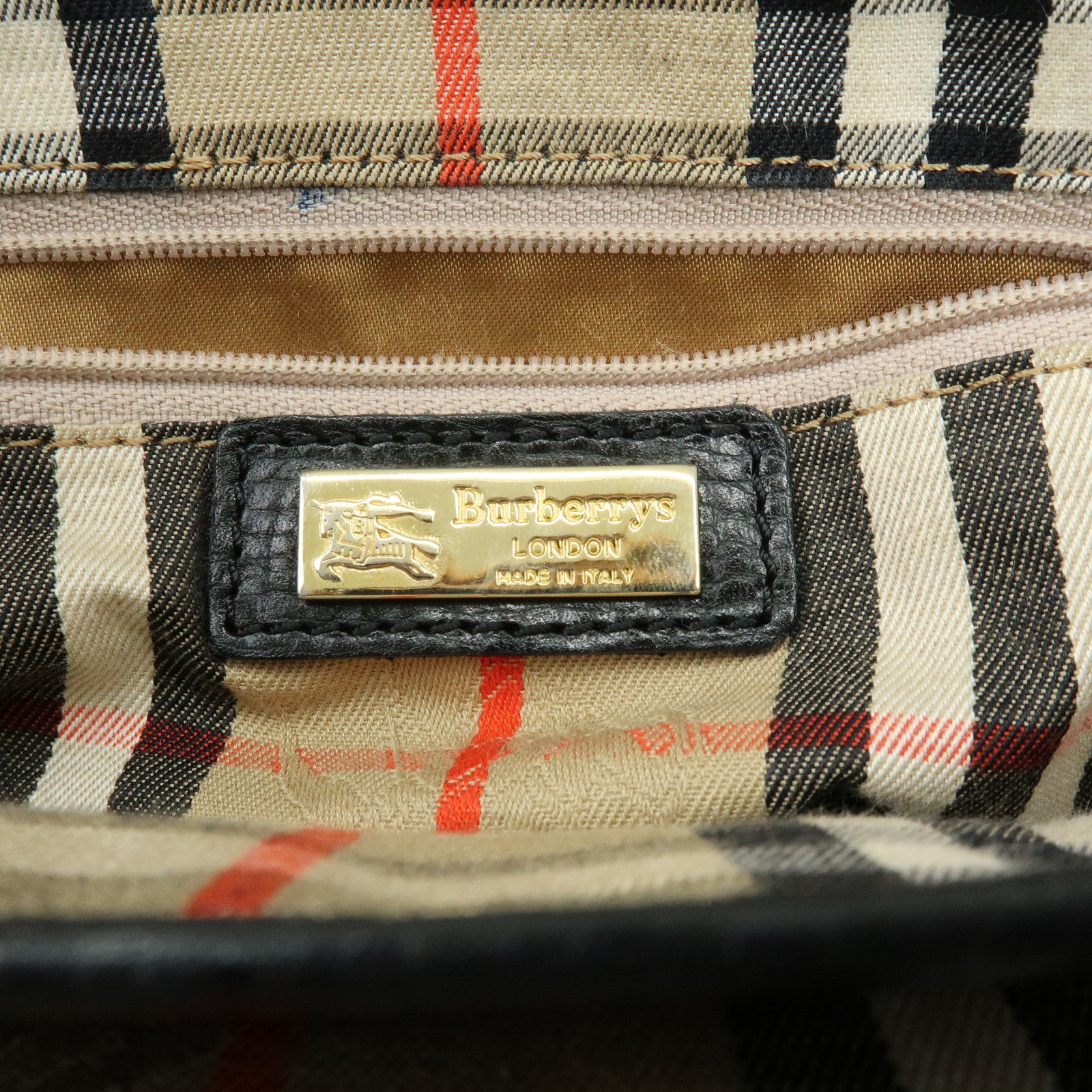 BURBERRY Embossed Leather Hand Bag Boston Bag Black