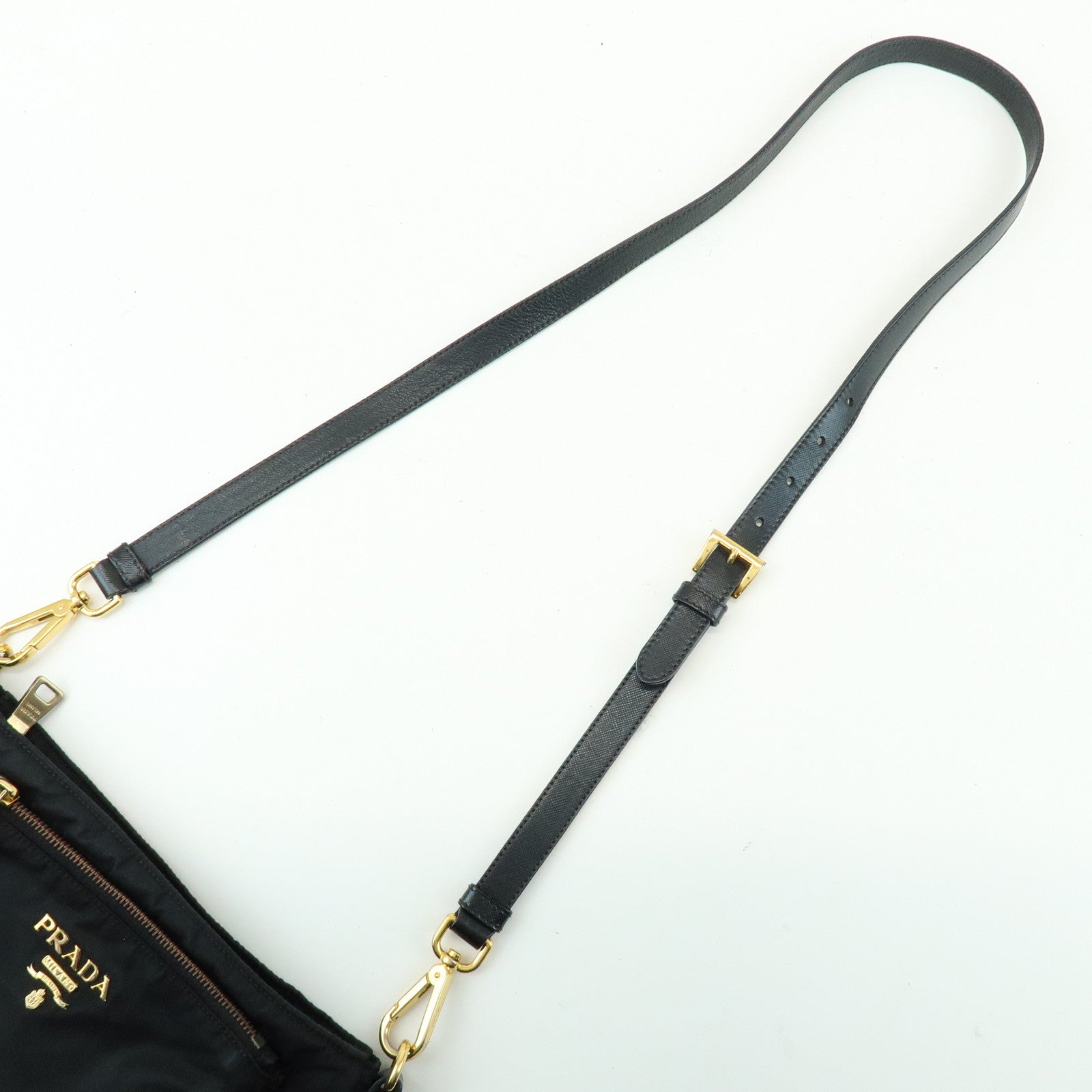 PRADA Nylon Saffiano Leather Shoulder Bag Crossbody Bag Black