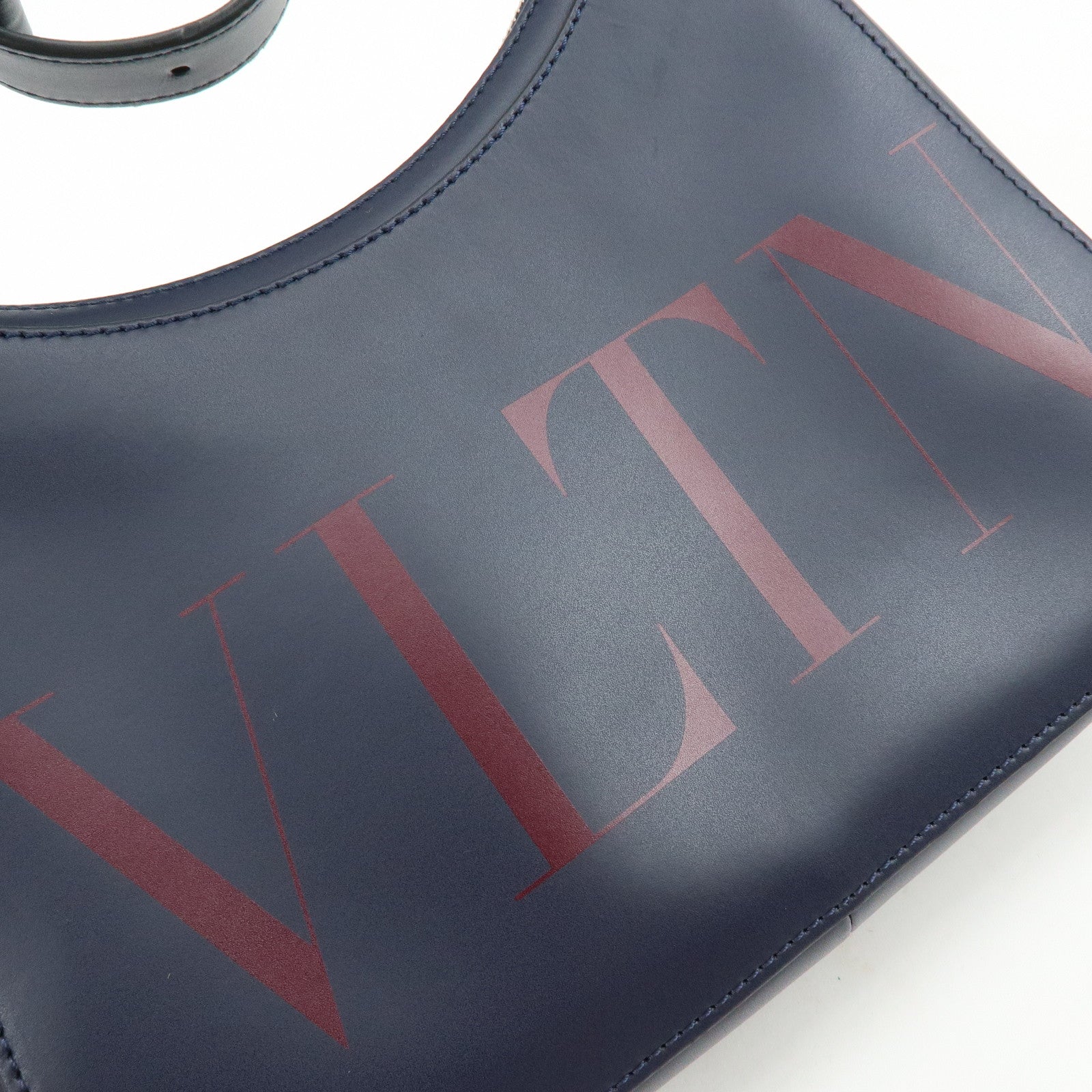 VALENTINO Logo Leather 2Way Bag Hand Bag Shoulder Bag Navy