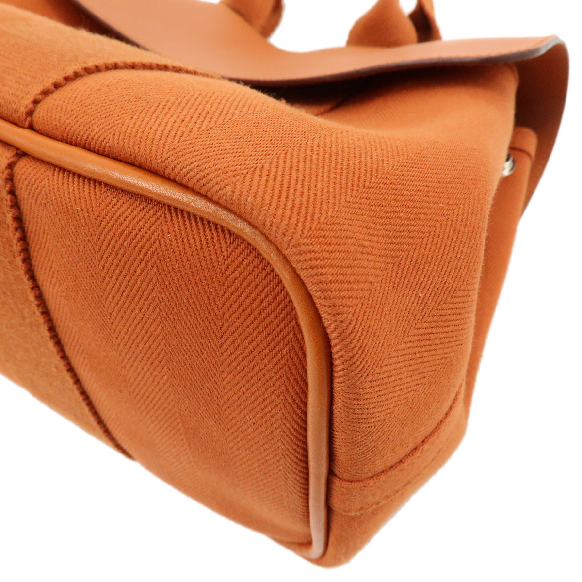 HERMES Valparaiso PM Toile Shevron Leather Tote Bag Hand Bag Potiron