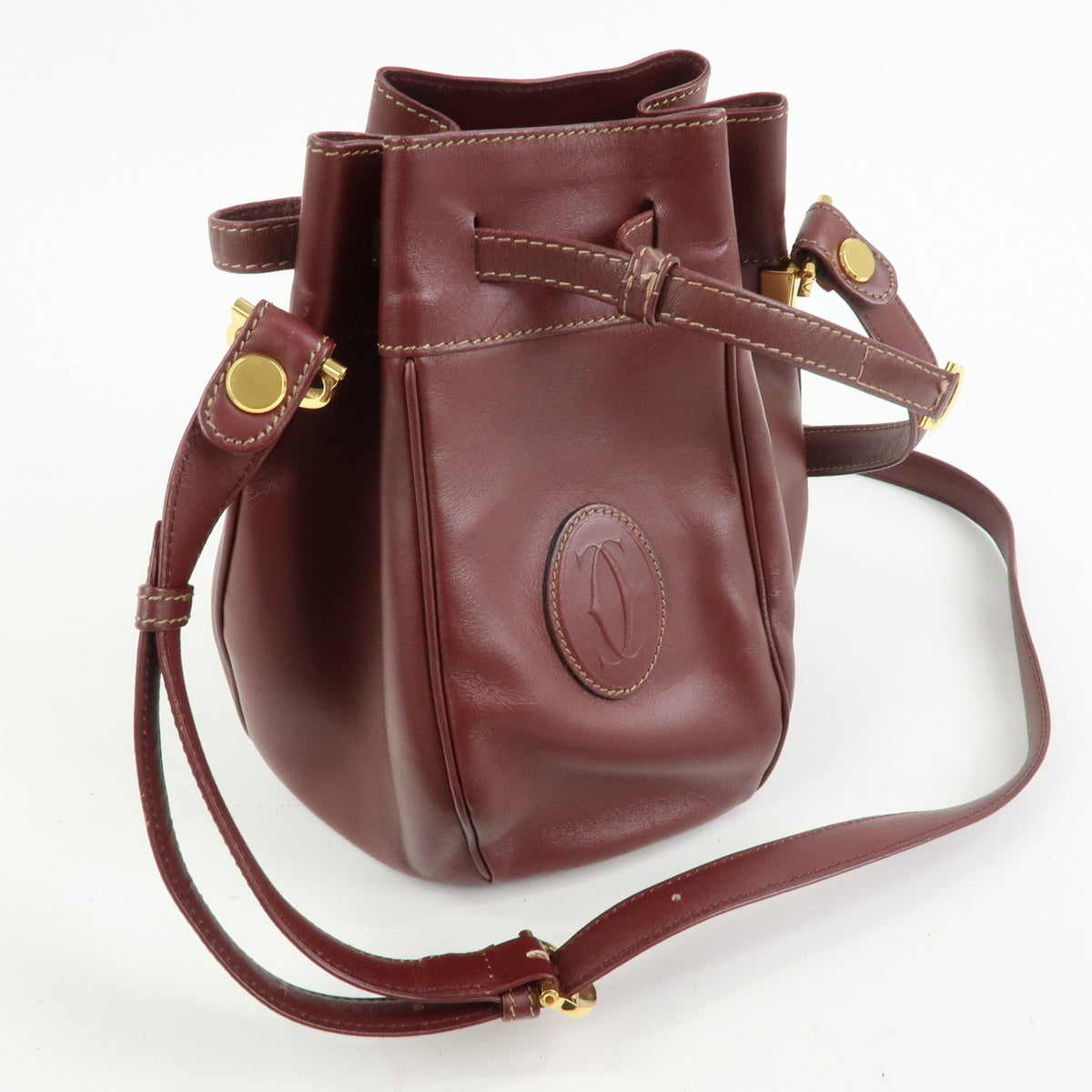 Cartier Must de Cartier Leather Drawstring Mini Shoulder Bag Bordeaux