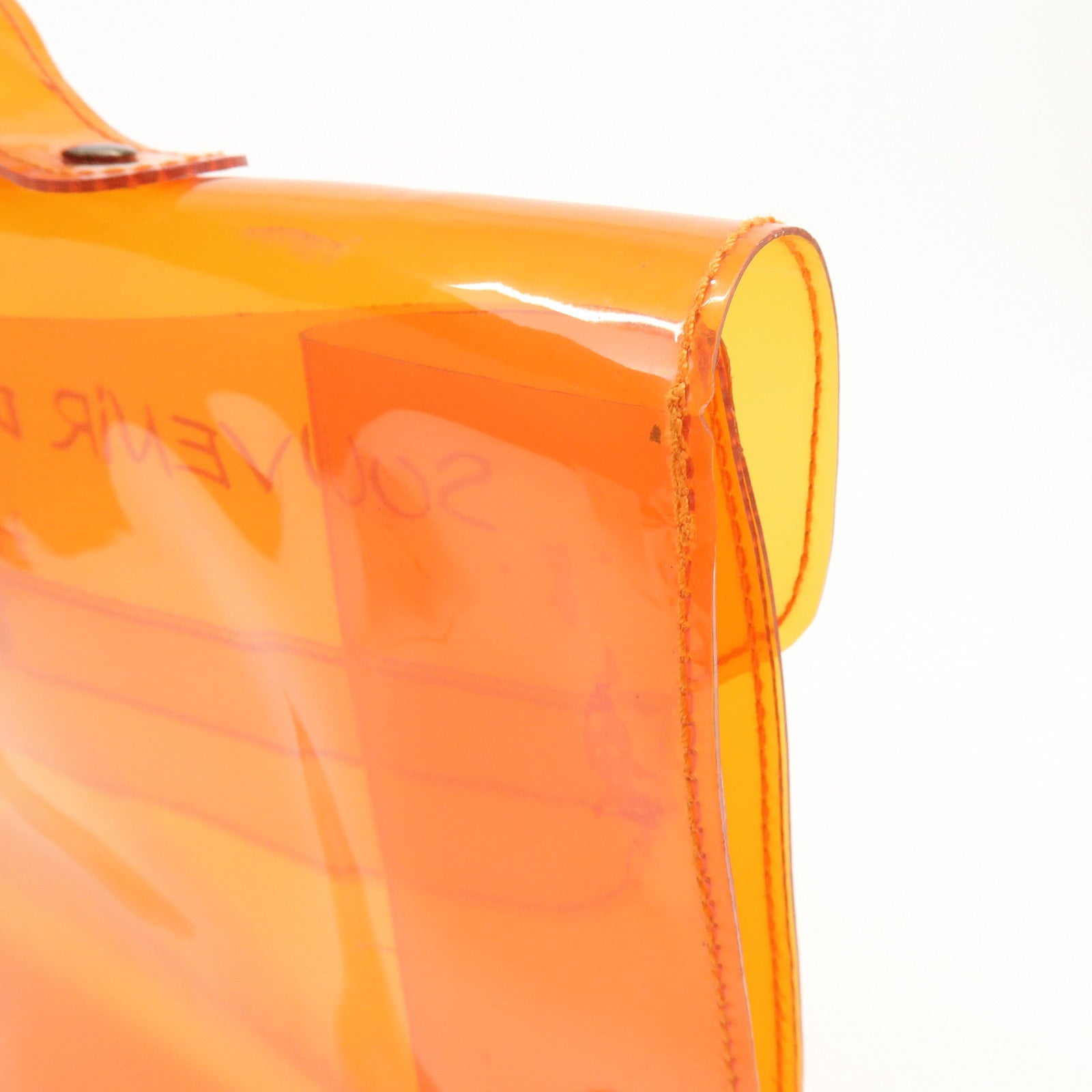 HERMES Kelly Vinyl Hand Bag Clear Orange