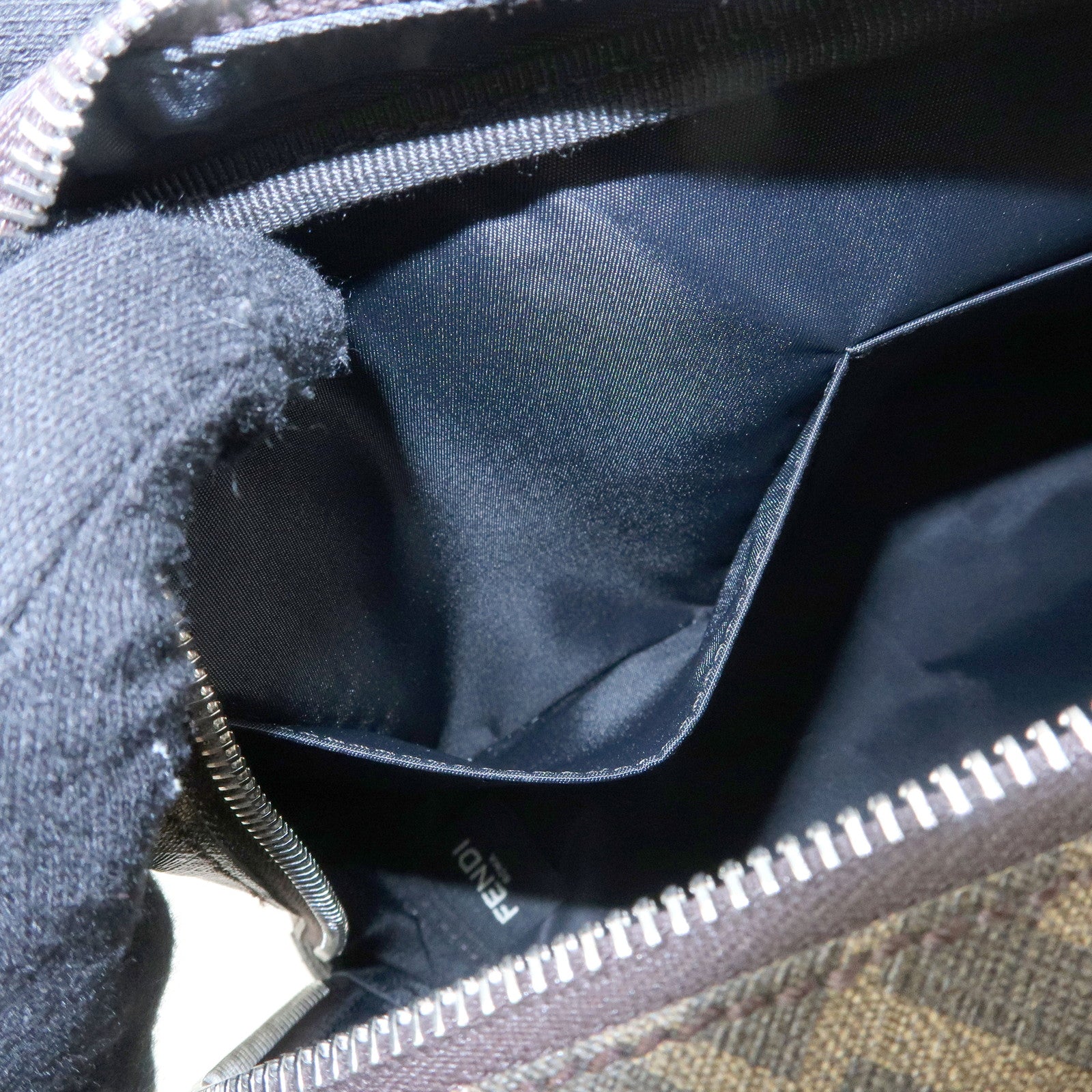 FENDI ZUCCA PVC Leather Clutch Bag Pouch Brown Black 7N0116