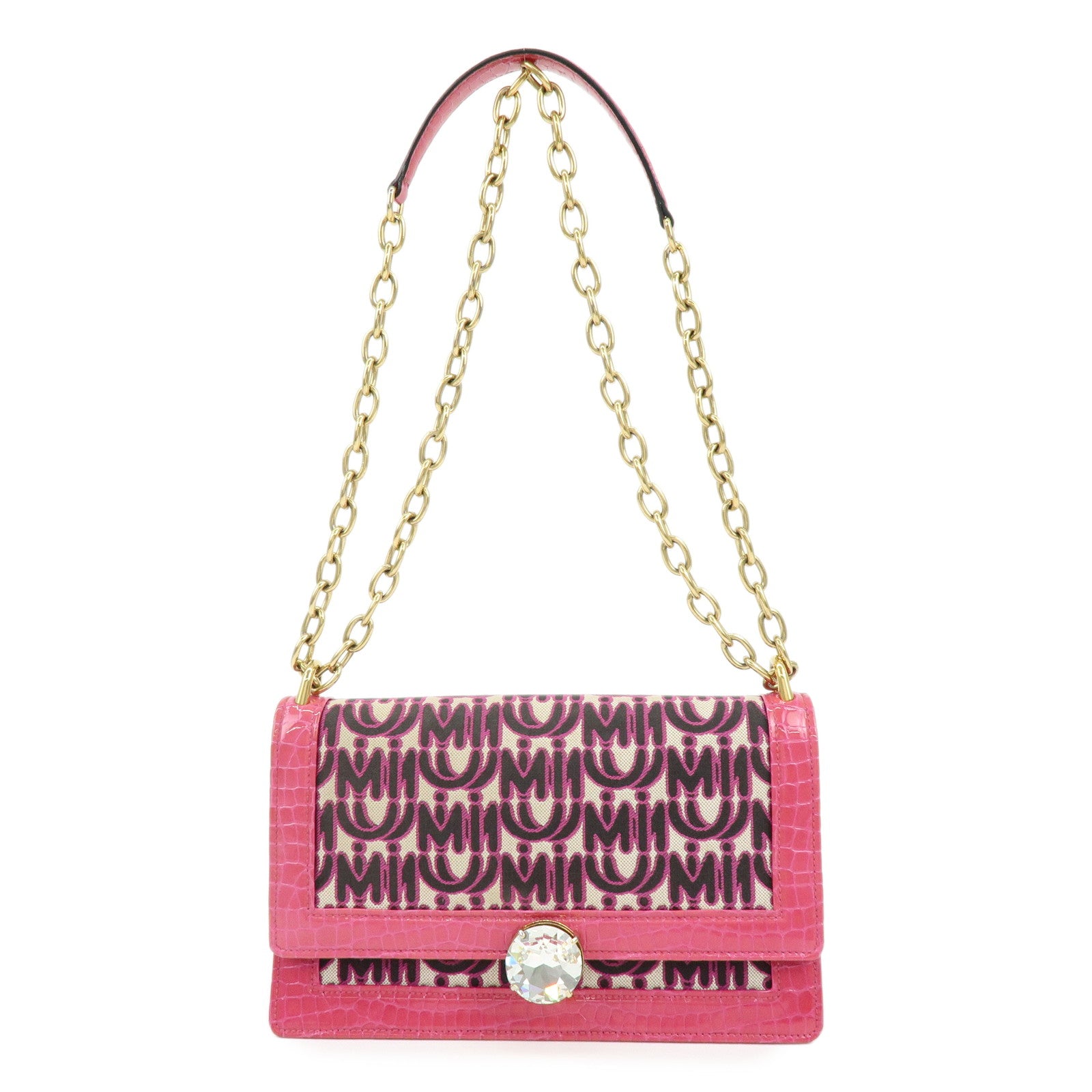 MIU MIU Jacquard Embossed Leather 2Way Hand Shoulder Bag Pink 5BD233