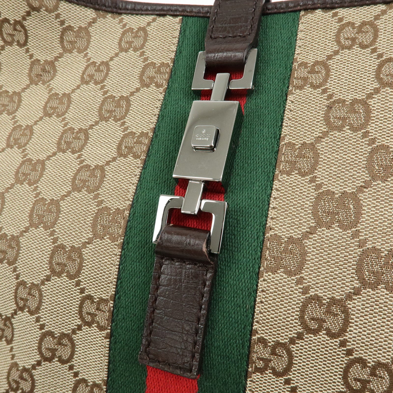 GUCCI Sherry Jackie GG Canvas Leather Shoulder Bag Hand Bag Bown 00963