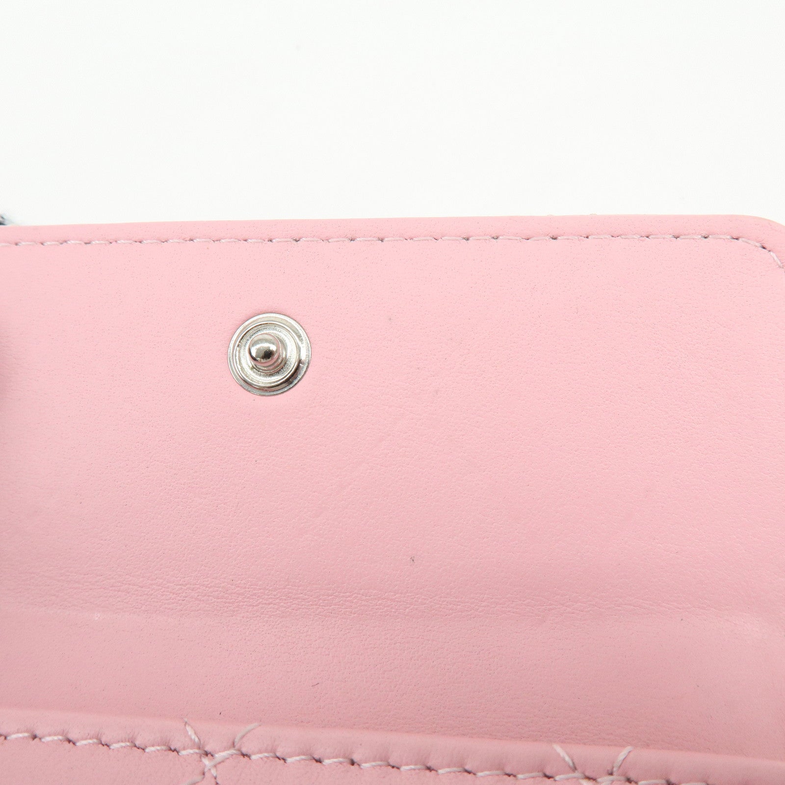 CHANEL COCO Mark Wild Stitch Calf Skin Tri-Fold Compact Wallet Pink