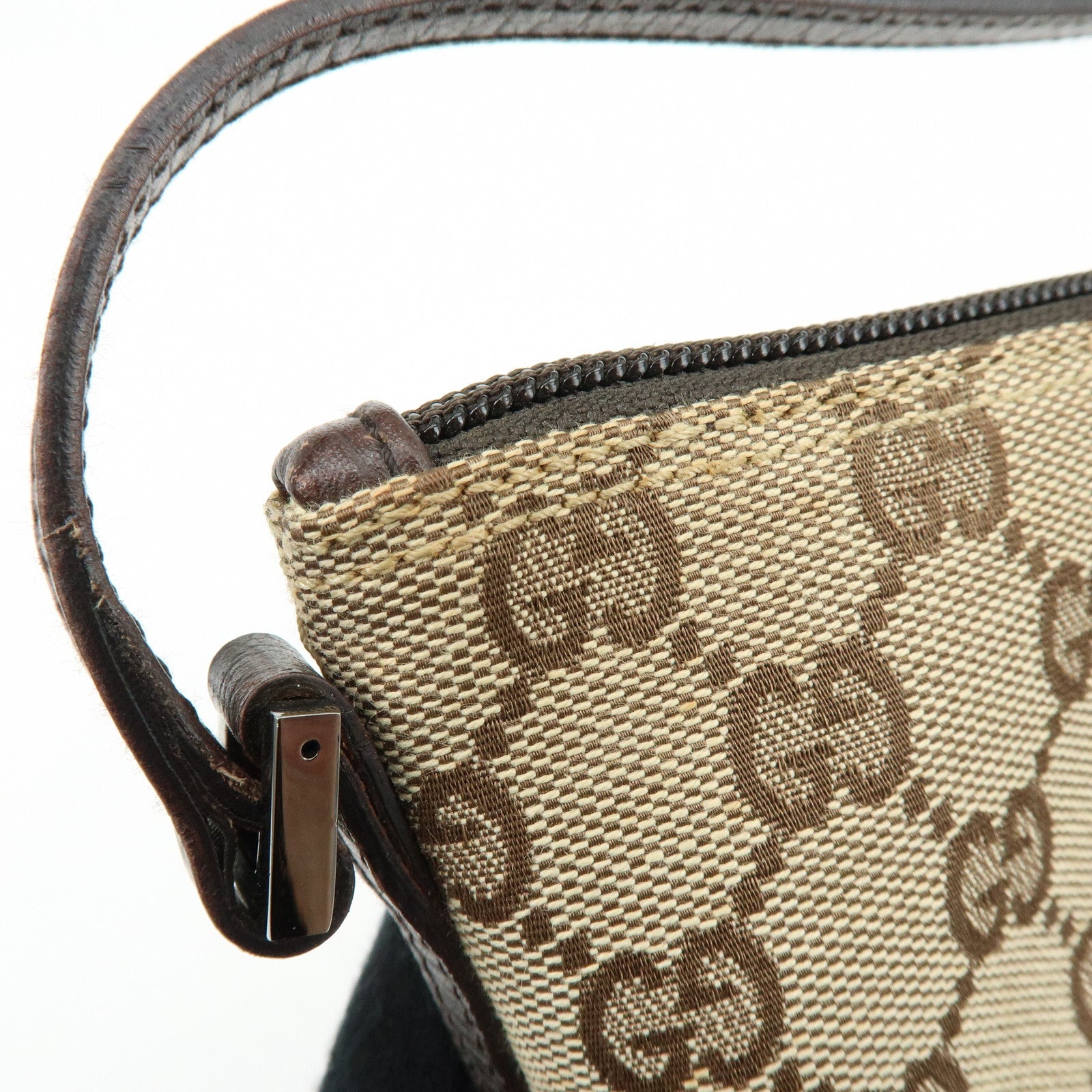 GUCCI Boat Bag GG Canvas Hand Bag Accessory Pouch Beige Brown 07198