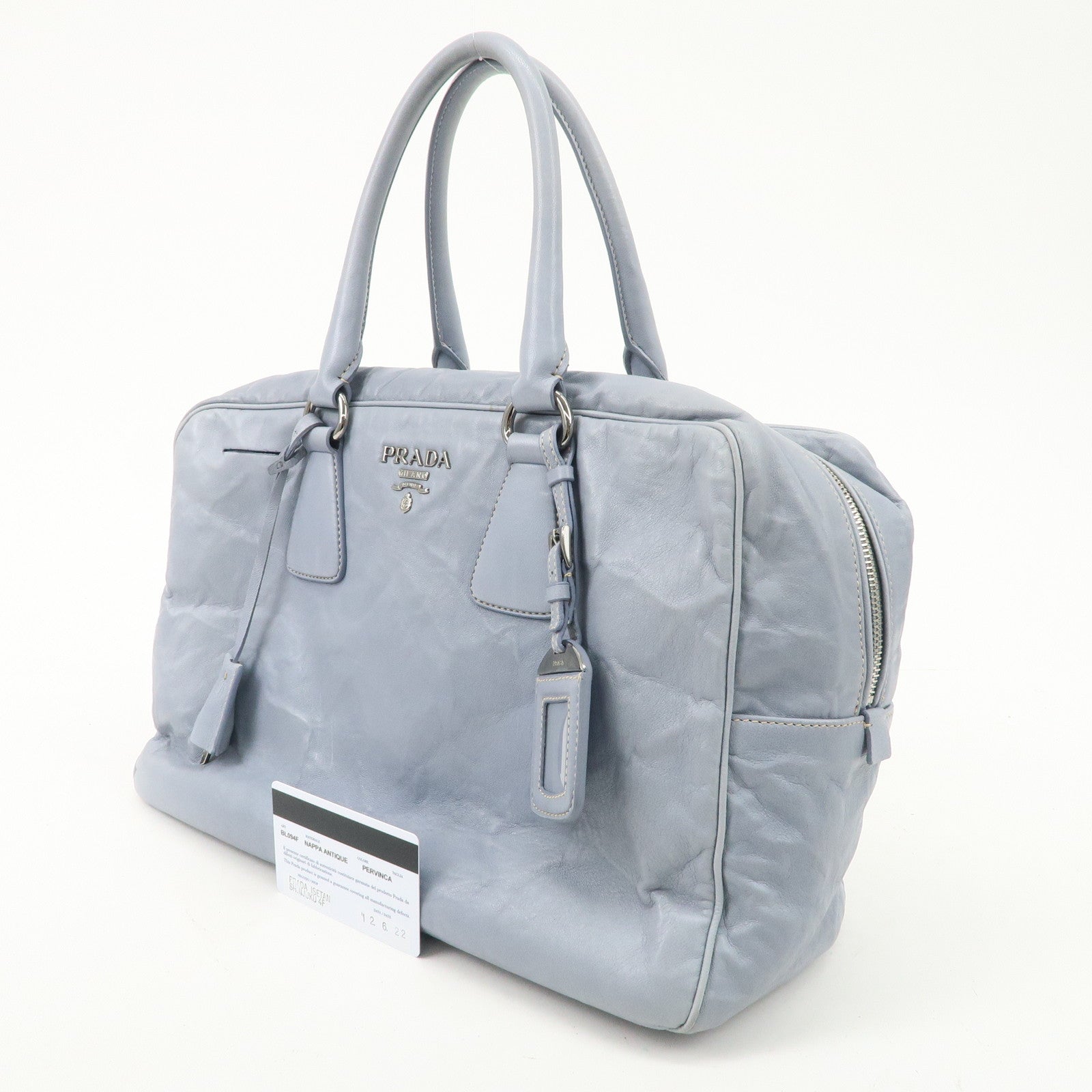 PRADA Logo Leather Shoulder Bag Hand Bag Blue BL094F Used