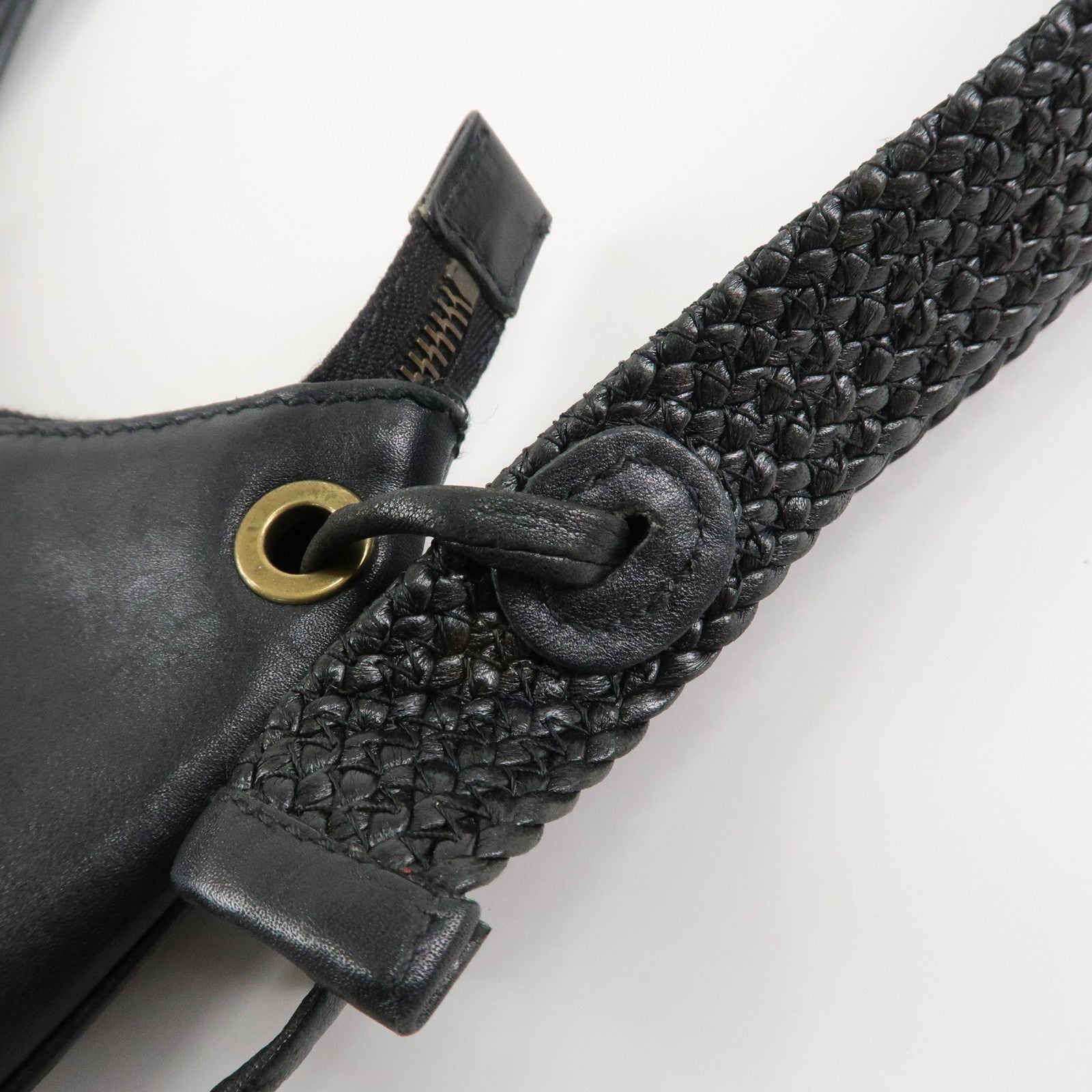 GUCCI Logo Leather Hobo Bag Shoulder Bag Hand Bag Black 204990 Used