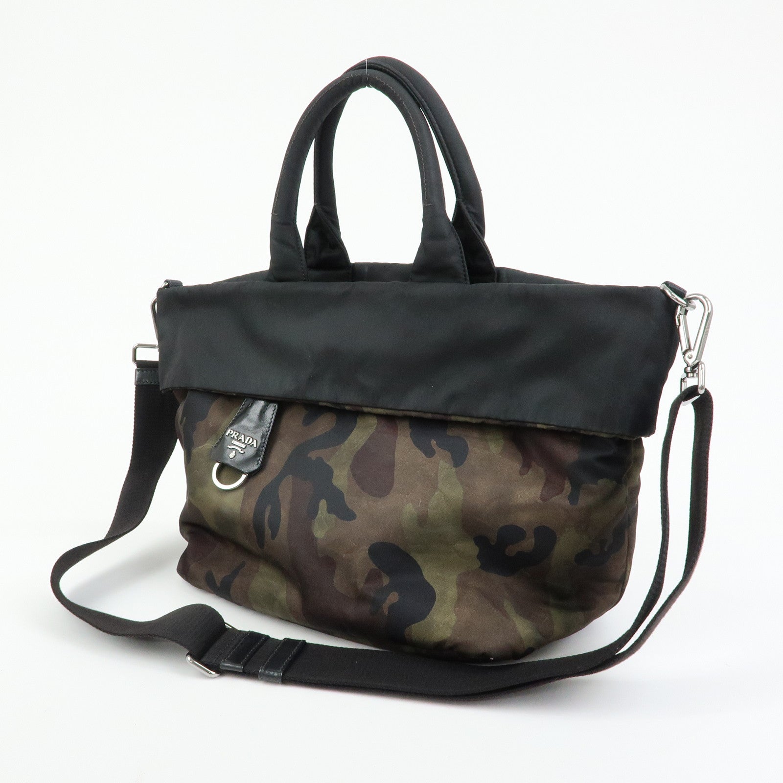 PRADA Triangle Logo Reversible 2Way Bag Hand Shoulder Bag Khaki BN1959