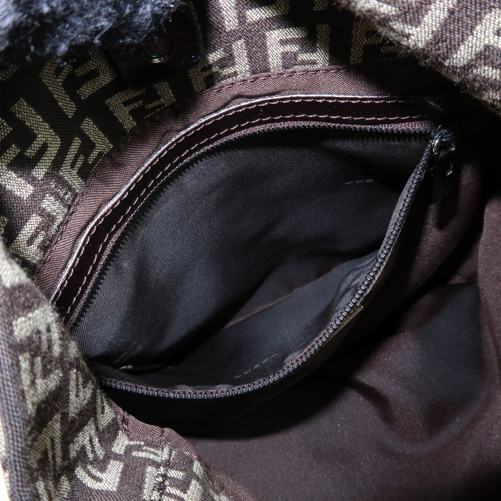 FENDI Zucchino Jacquard Canvas Leather Shoulder Bag Brown 8BR317