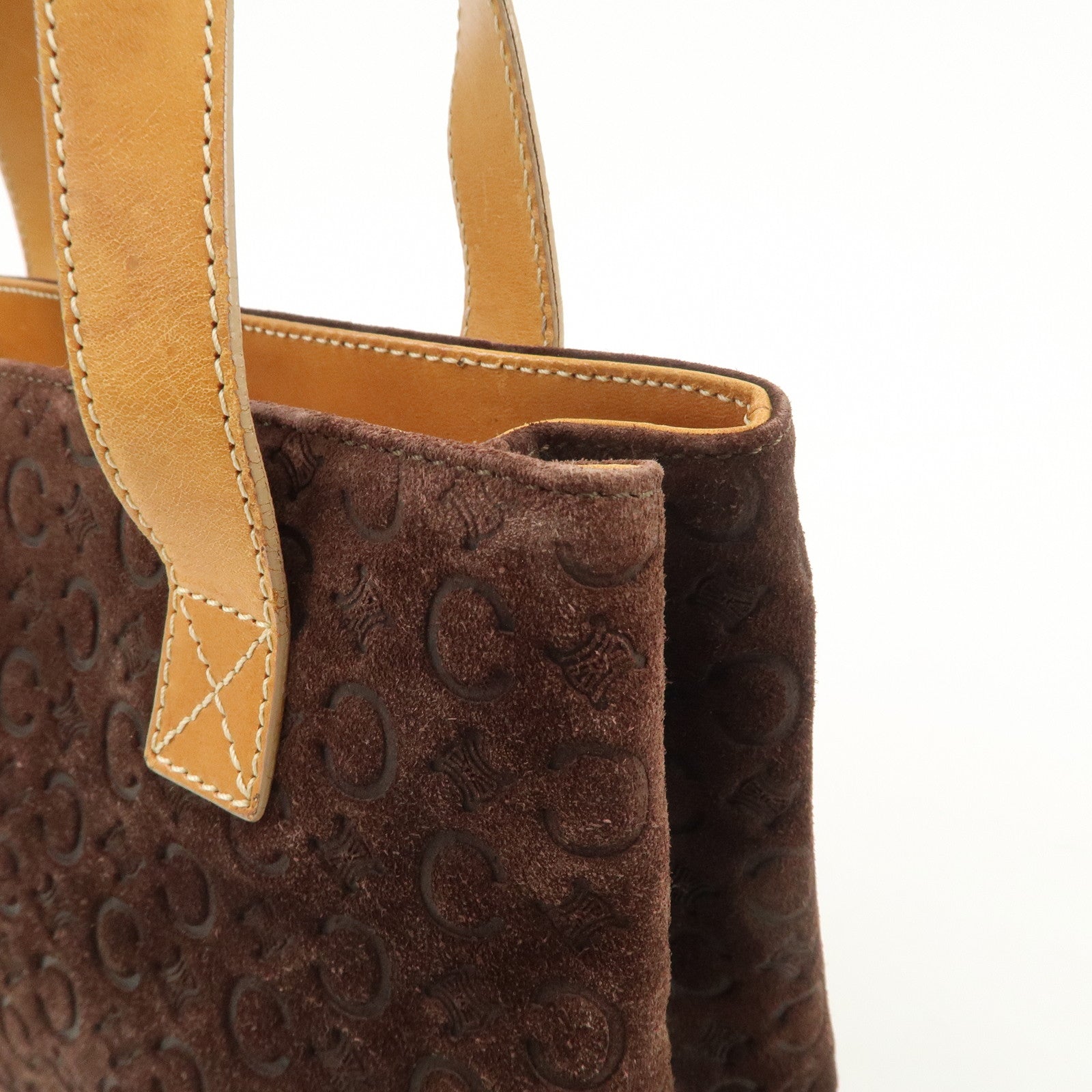 CELINE C Macadam Suede Leather Tote Bag Hand Bag Dark Brown Used