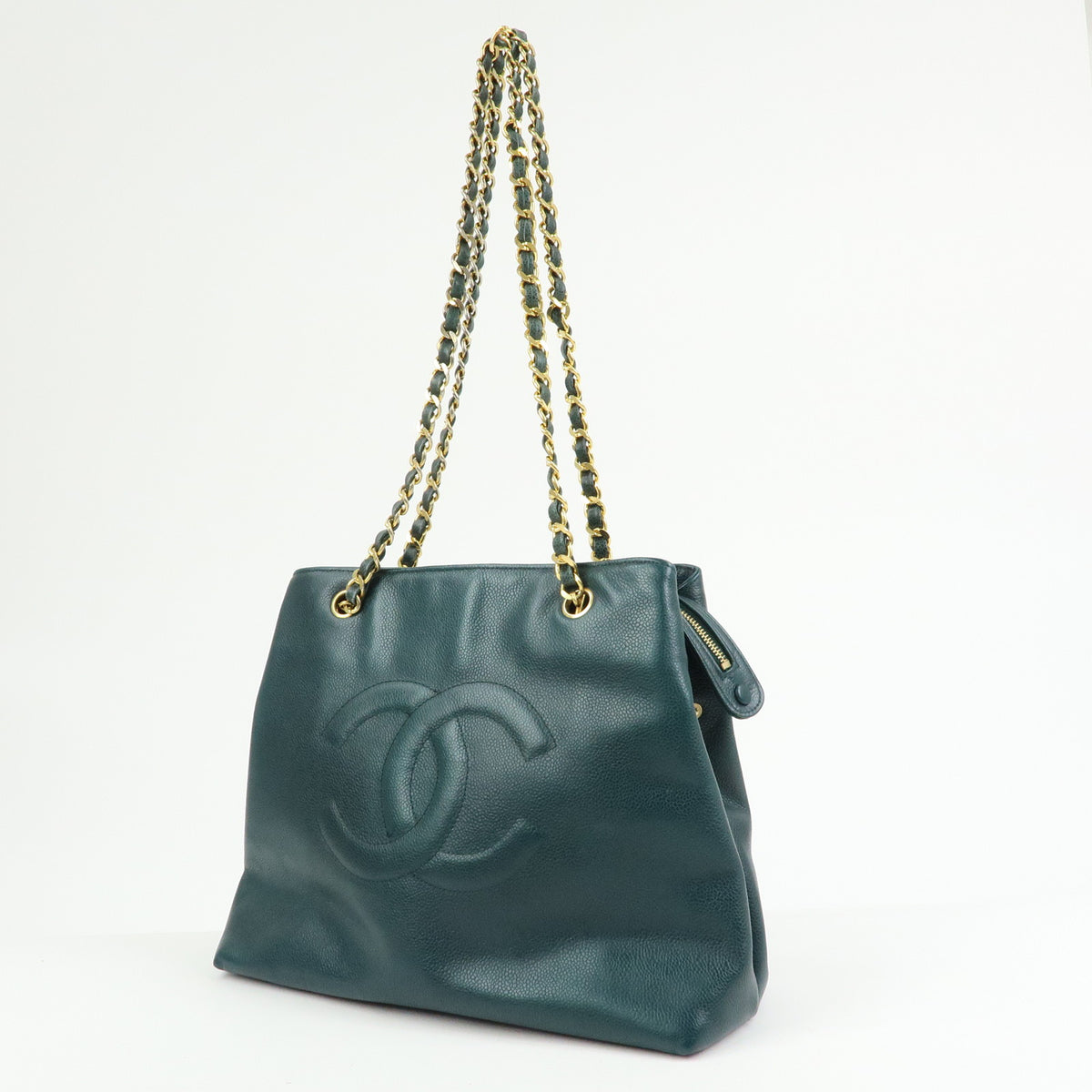 CHANELCOCO Mark Caviarskin Chain Shoulder Bag Tote Bag Dark Green