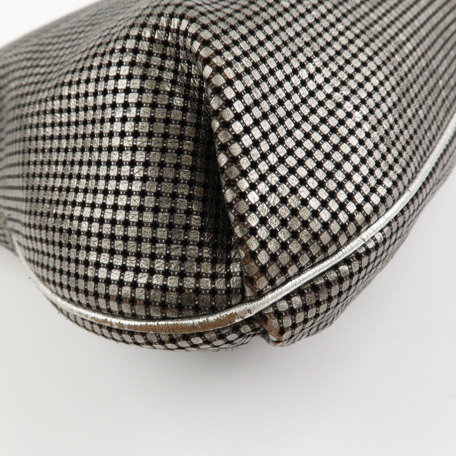 CHANEL Maxi COCO Mark Punching Leather Tote Bag Shoulder Bag Silver Used