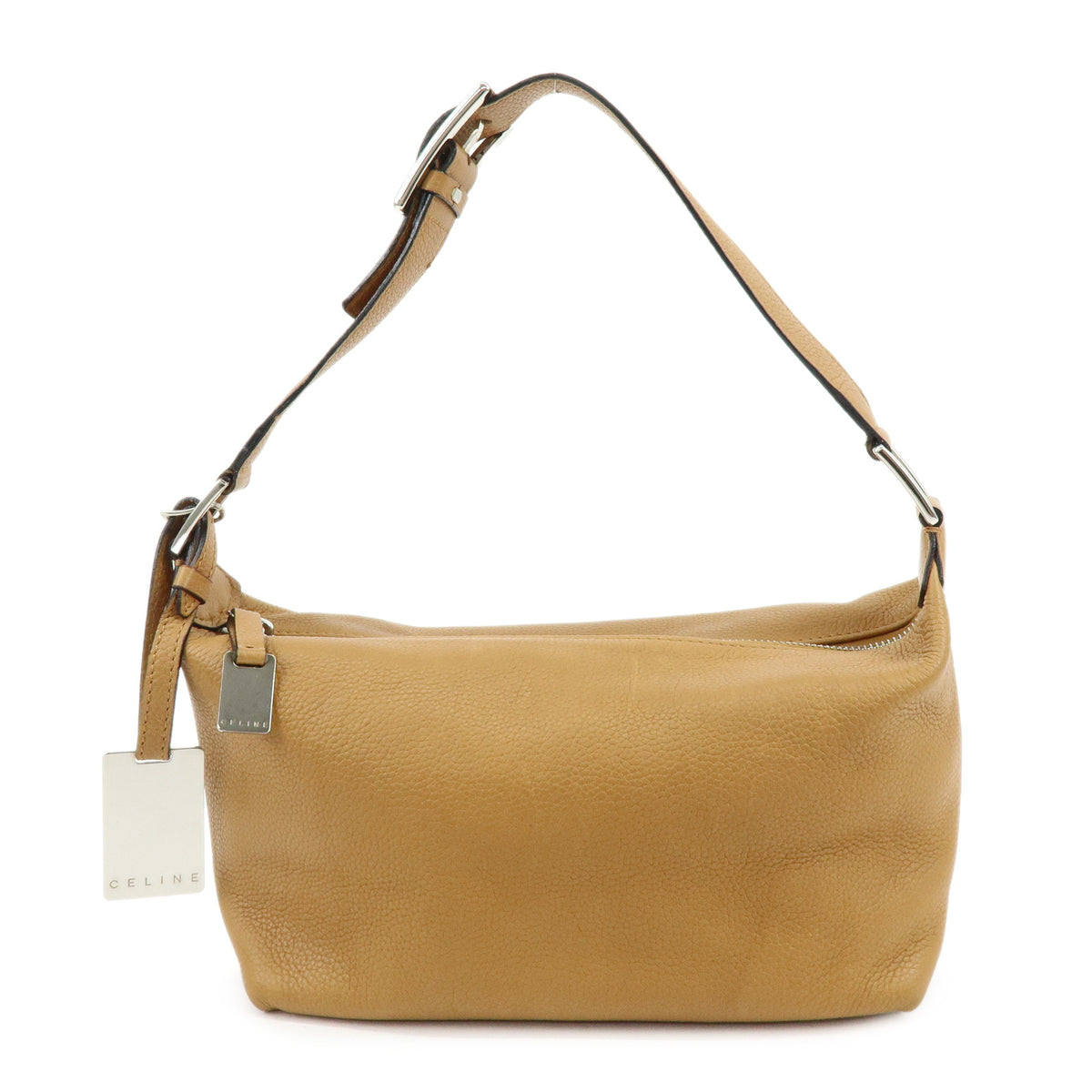 CELINE Logo Leather Shoulder Bag Hand Bag Camel