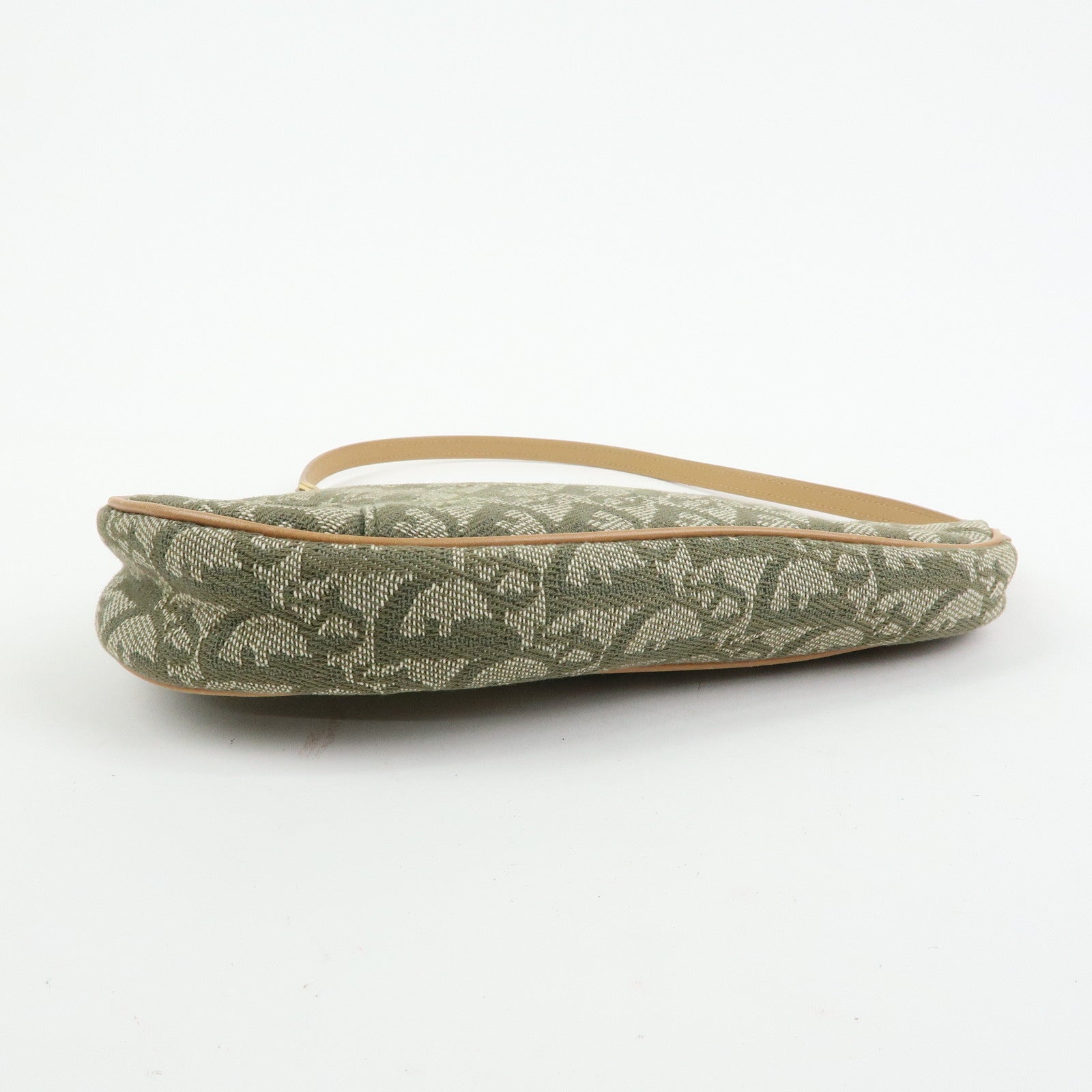 Christian Dior Trotter Saddle Jacquard Canvas Hand Bag Green Beige