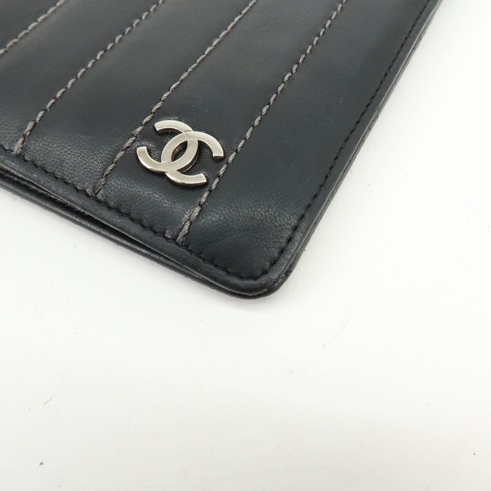 CHANEL COCO Mark Leather Bi-fold Flap Long Wallet Black