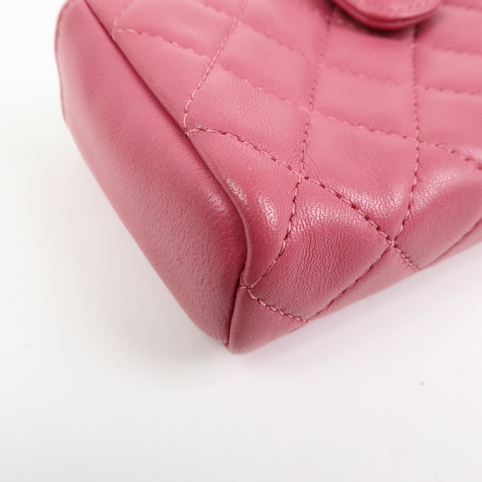 CHANEL Matelasse COCO Mark Lamb Skin Cosmetic Case Pouch Pink