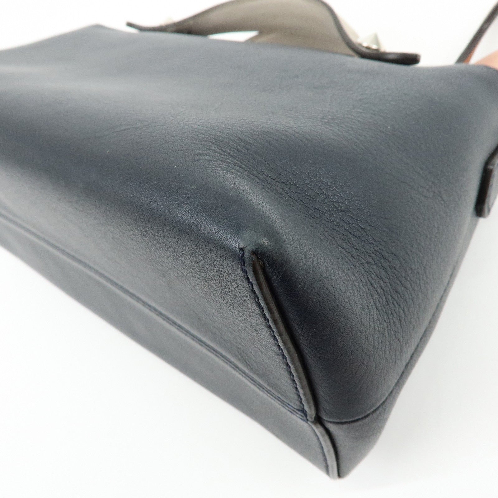 FENDI By The Way Medium Leather 2Way Hand Shoulder Bag Navy 8BL124