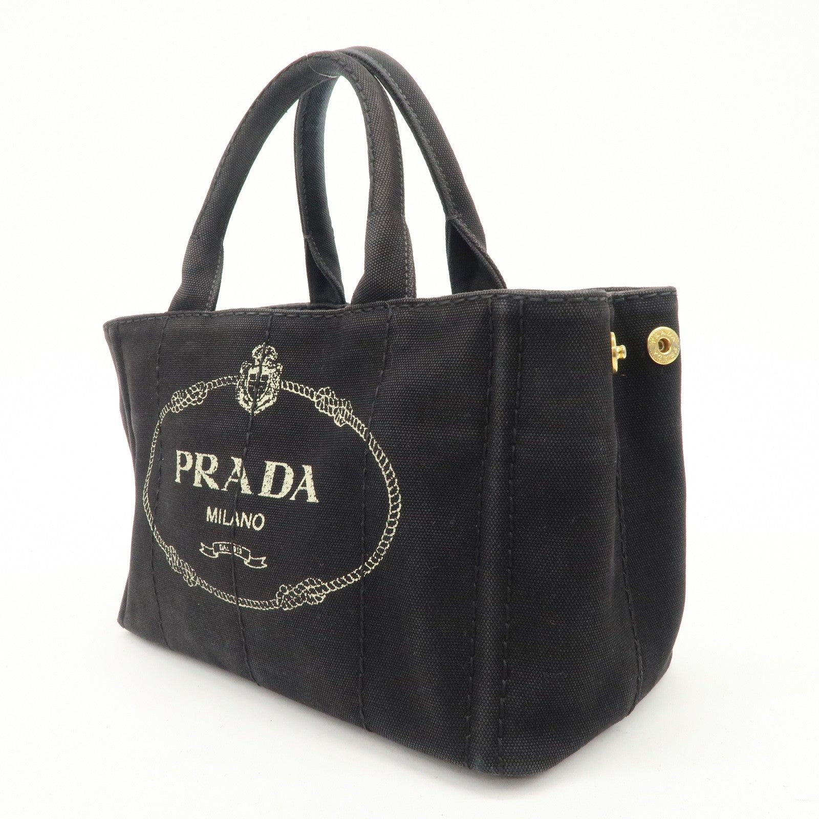 PRADA Logo Denim Canapa Canvas 2 Way Tote Bag Hand Bag Black B2642B Used