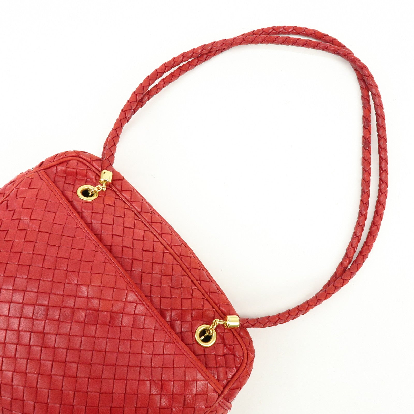 BOTTEGA VENETA Intrecciato Leather Shoulder Bag Tassel Red