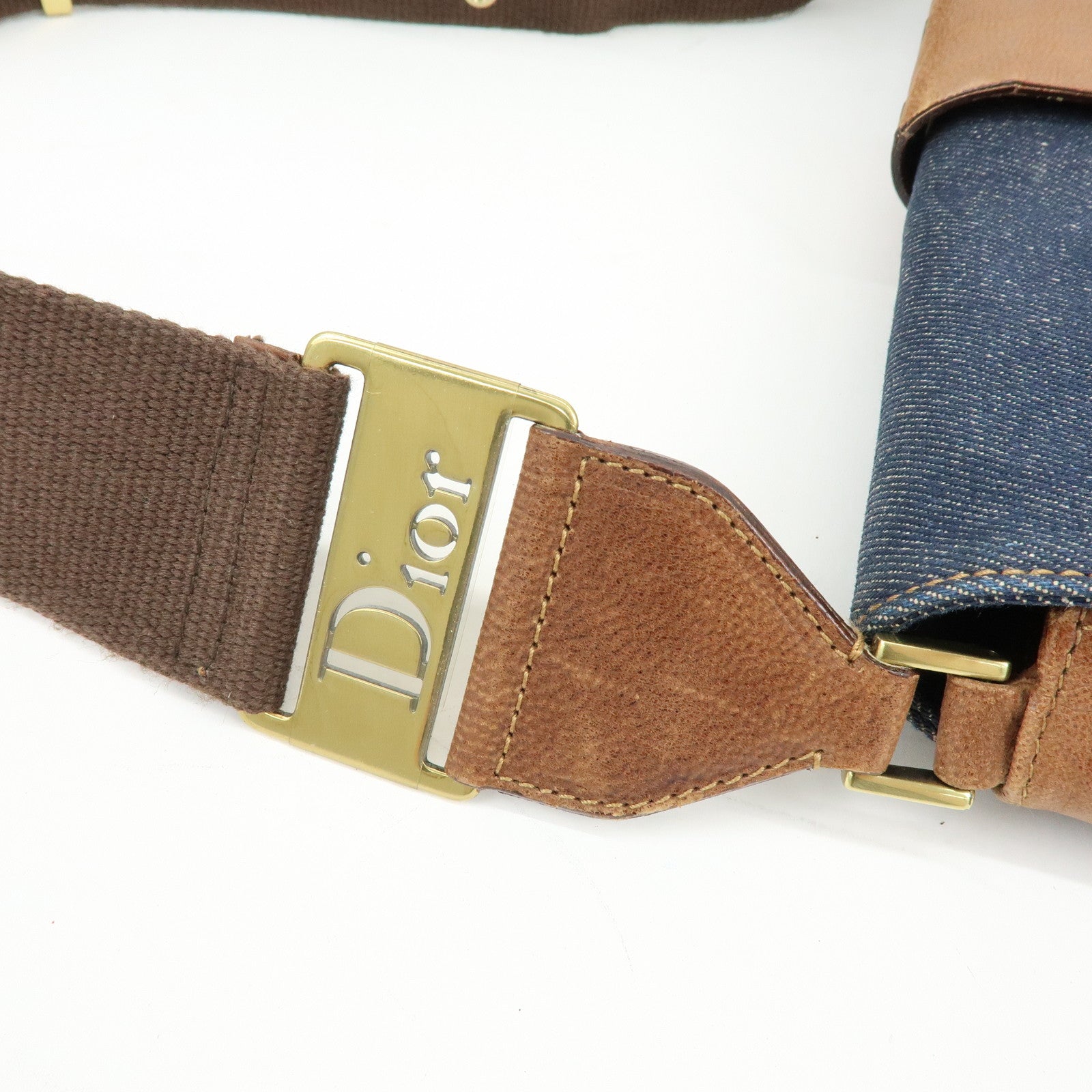 Christian Dior Street Chic Denim Leather Shoulder Bag Indigo Blue Brown