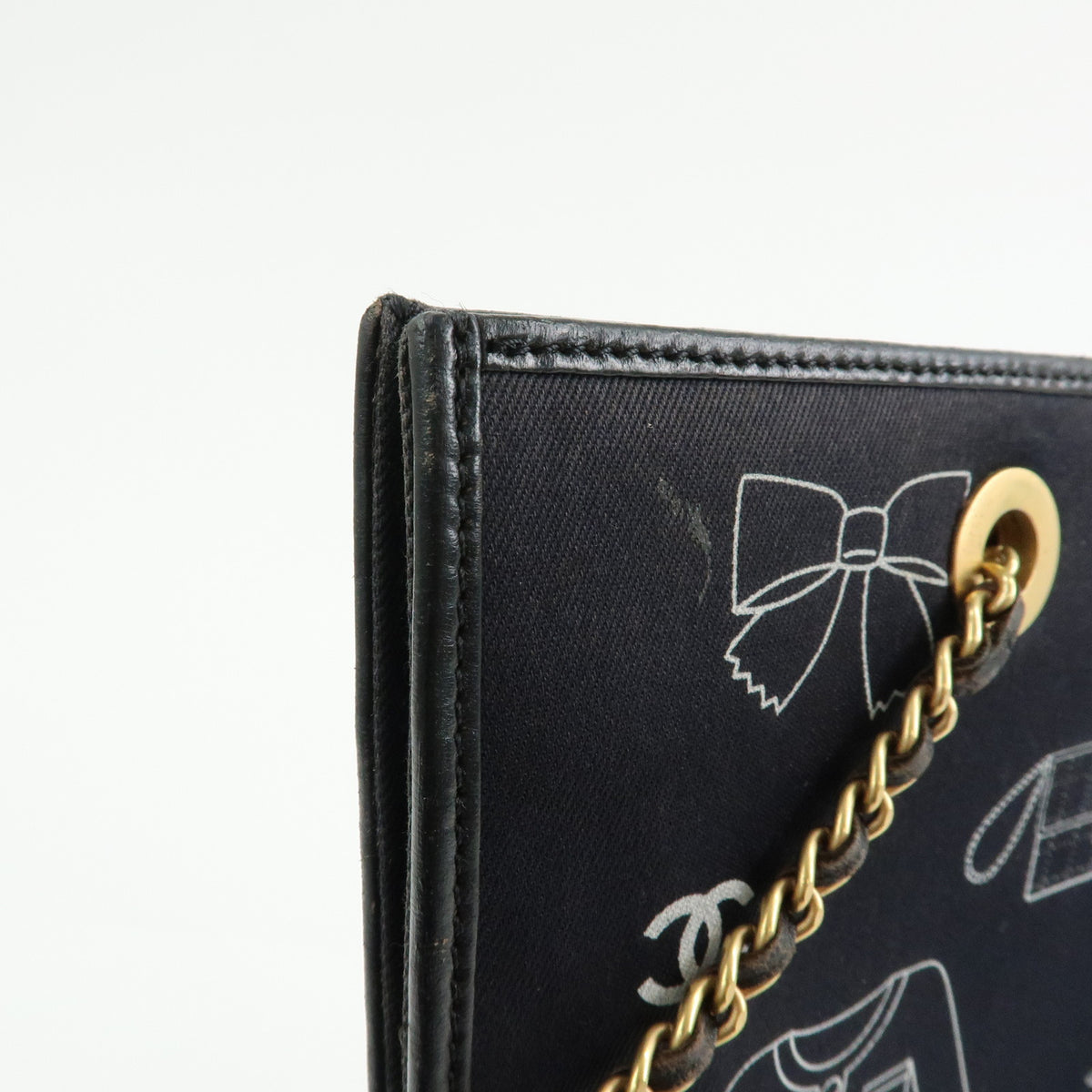 CHANEL Icon Line Canvas Leather Tote Bag Hand Bag Black
