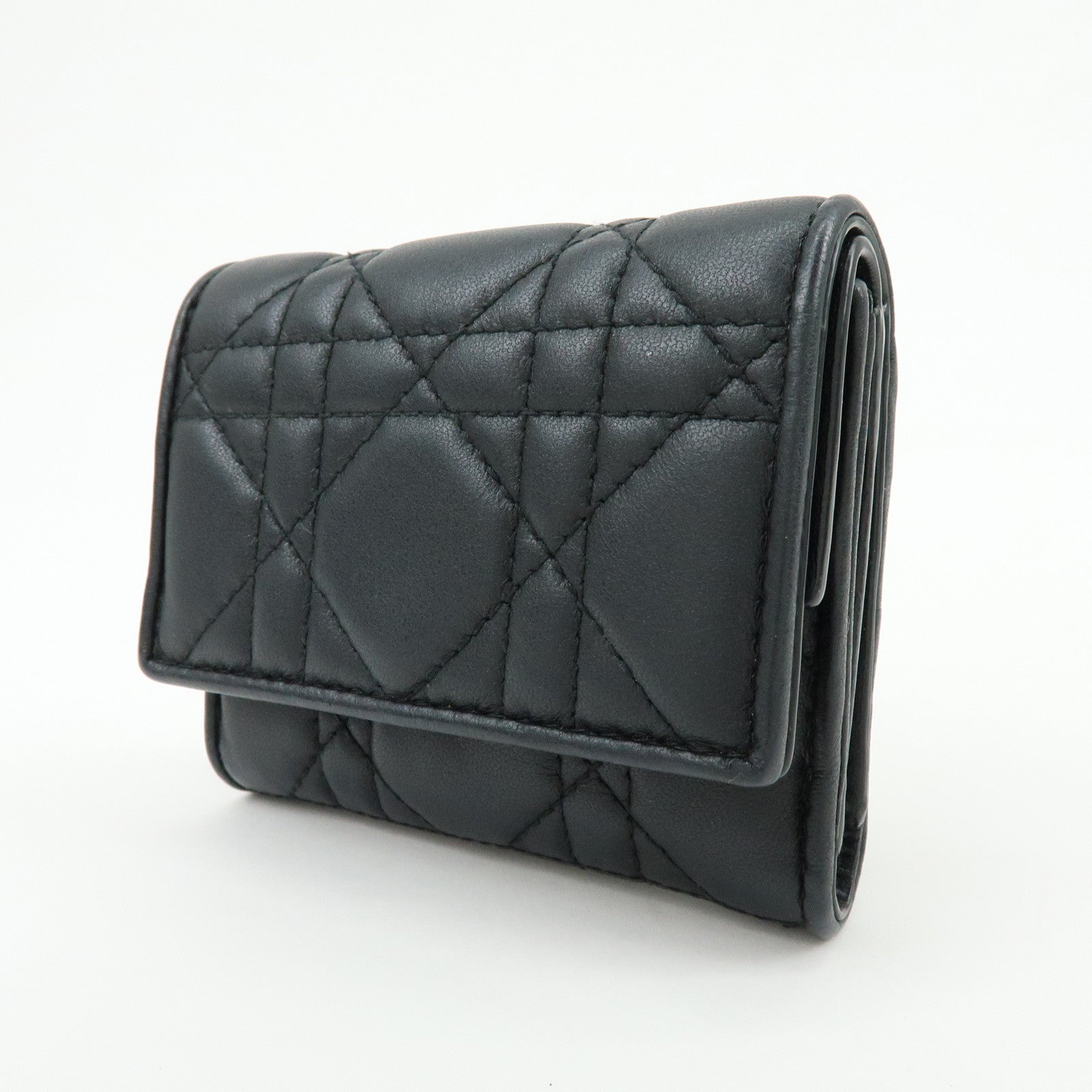 Christian Dior Cannage Leather Bi-fold Compact Wallet Black