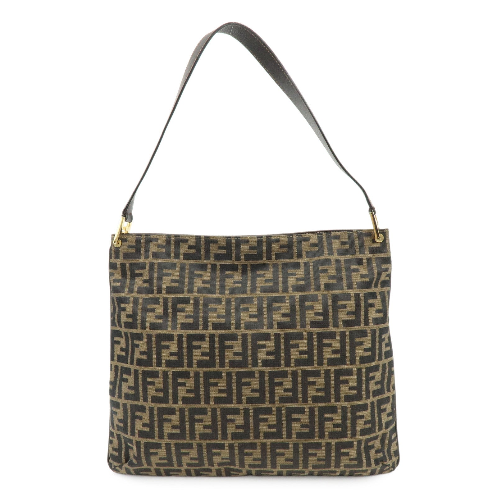 FENDI Zucca Jacquard Canvas Leather Shoulder Bag Brown Black