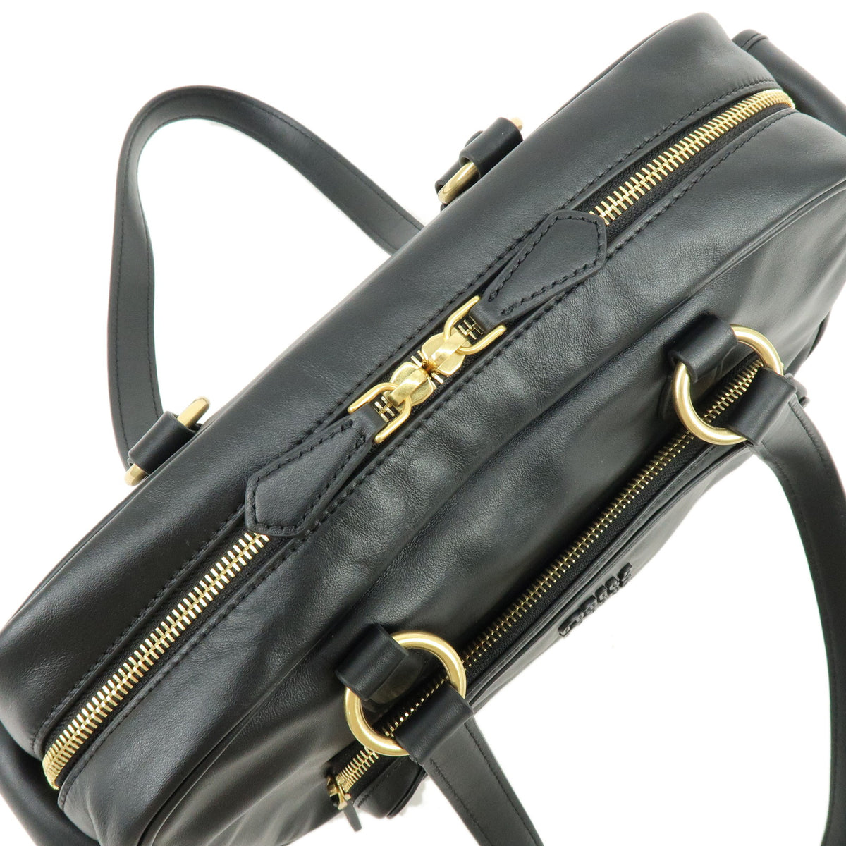 MIU MIU Pocket Top Handle Bag Nappa Leather Boston Bag Black 5BB179